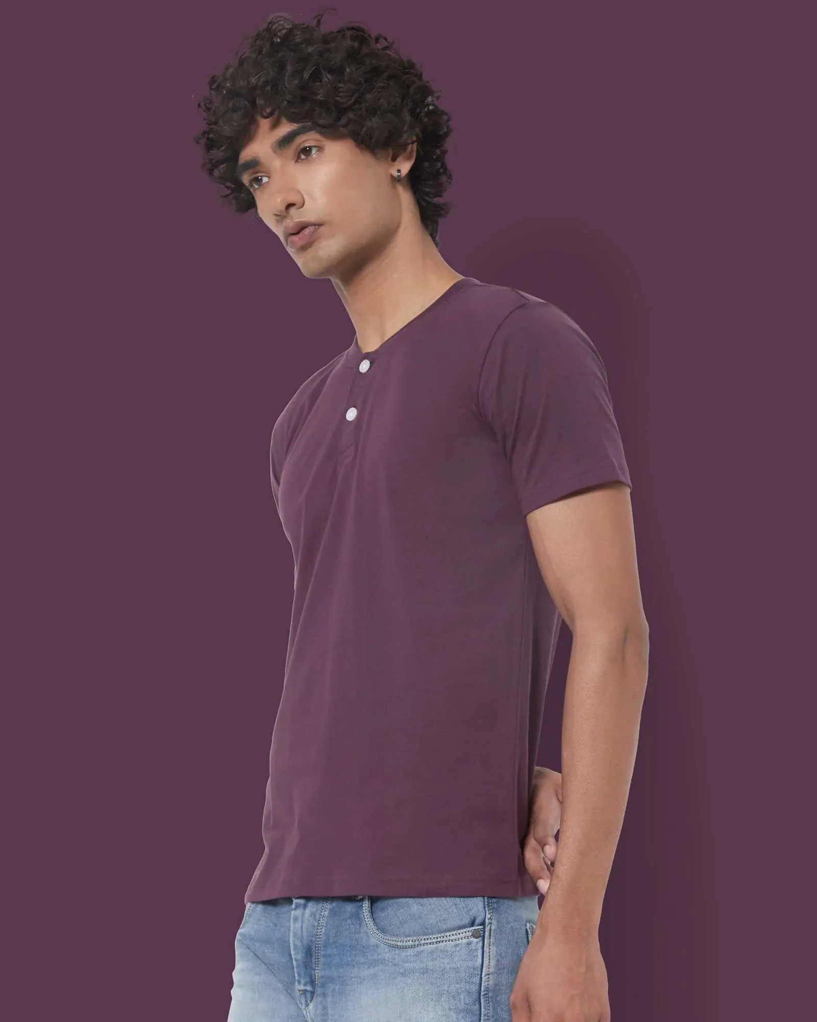 Half Sleeves Henley: Wine