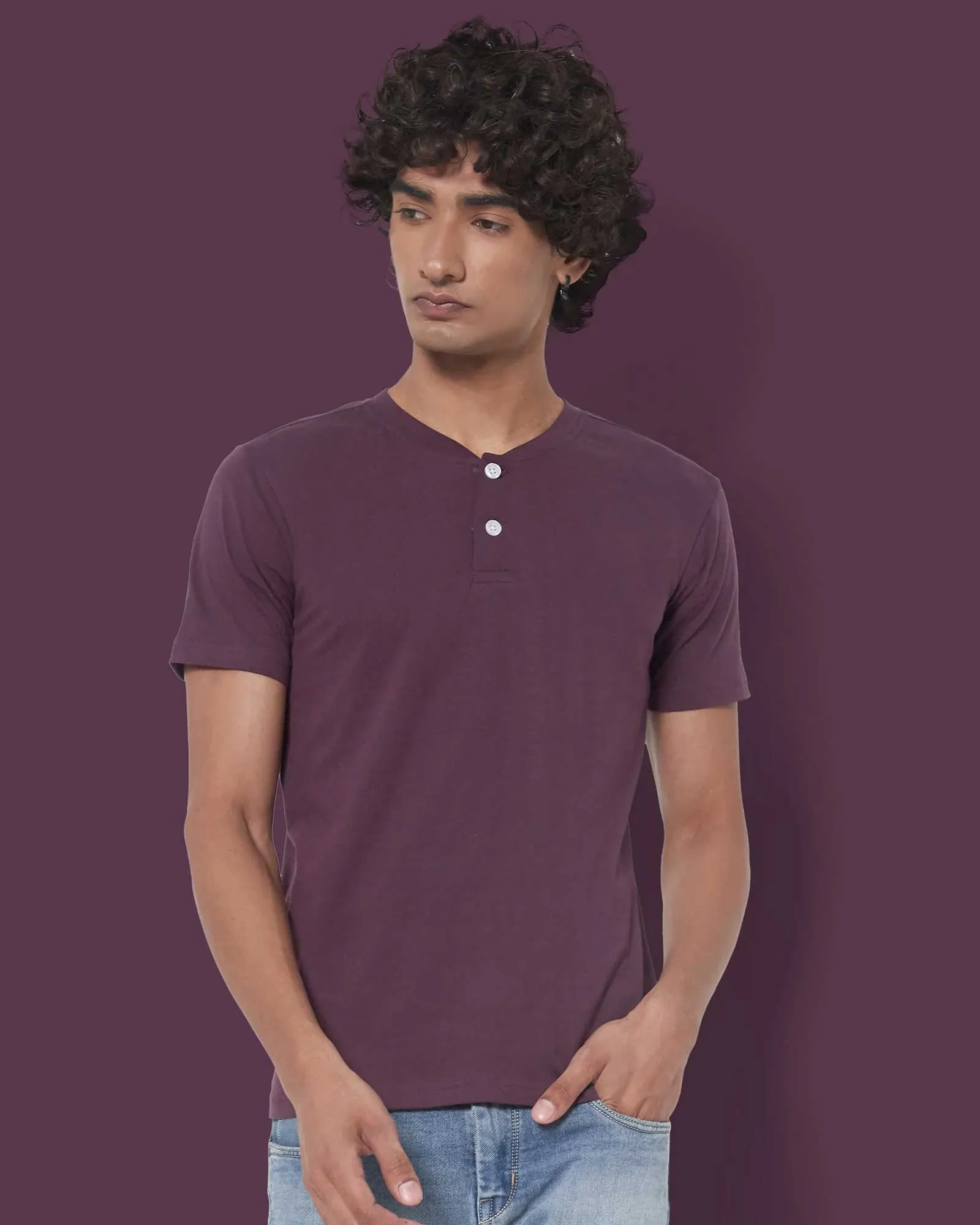 Half Sleeves Henley: Wine