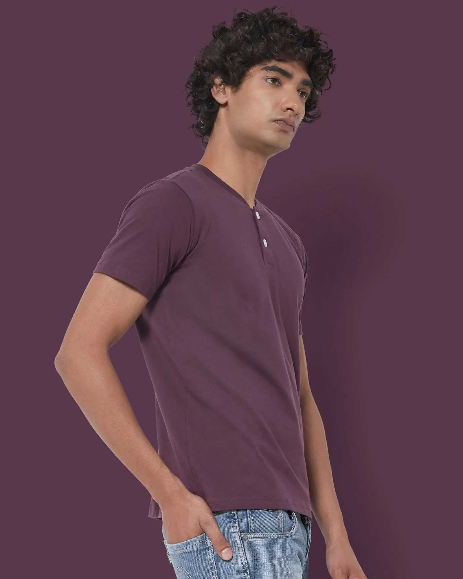 Half Sleeves Henley: Wine