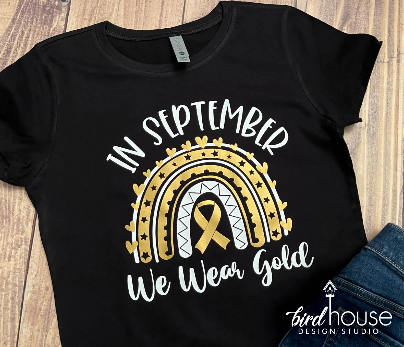 In September we wear Gold Rainbow Shirt, Childhood Cancer Awareness