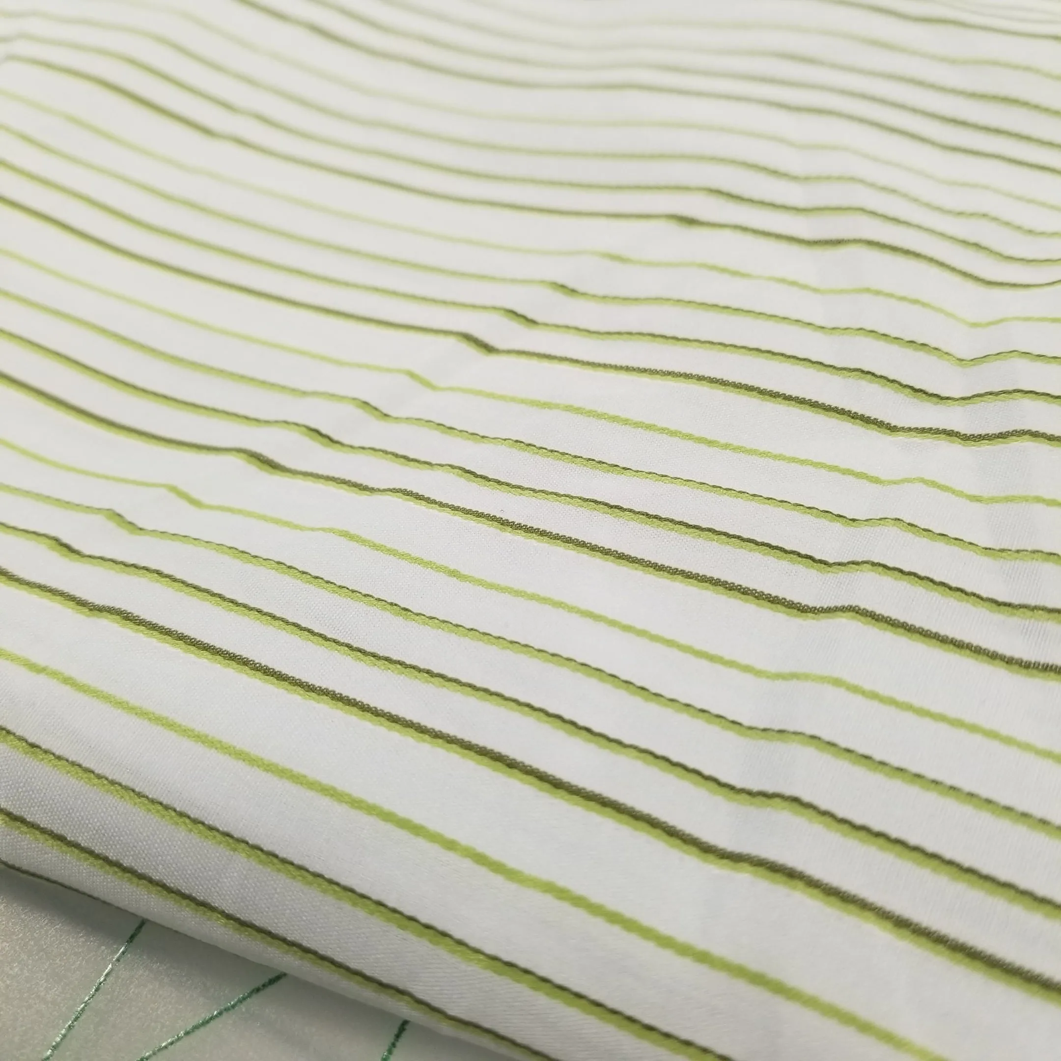 Italian Deadstock Silhouette Ivory Cotton Apparel Horizontal Stripe Lime  and Dark Green Shirting Woven- by the yard