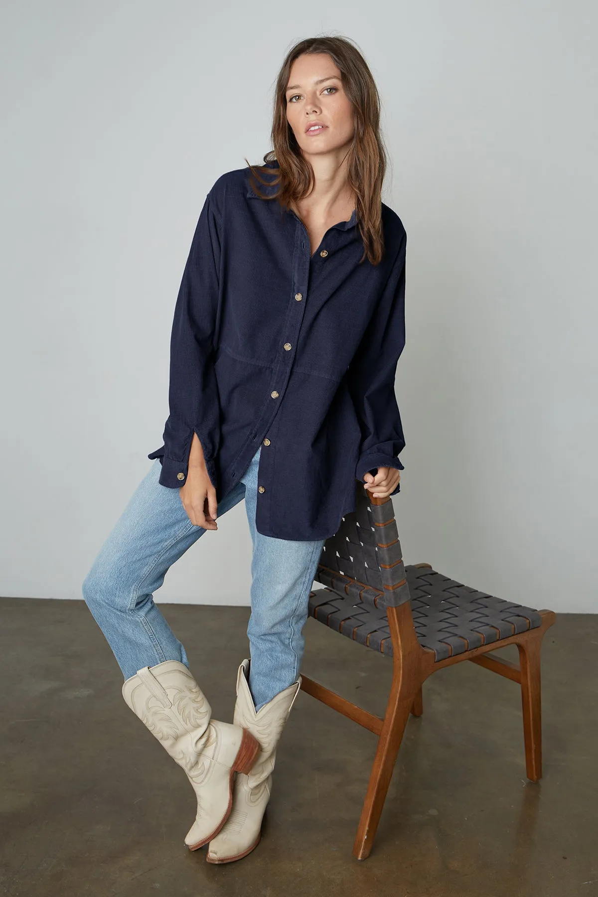 JESLYN CORDUROY BUTTON-UP SHIRT