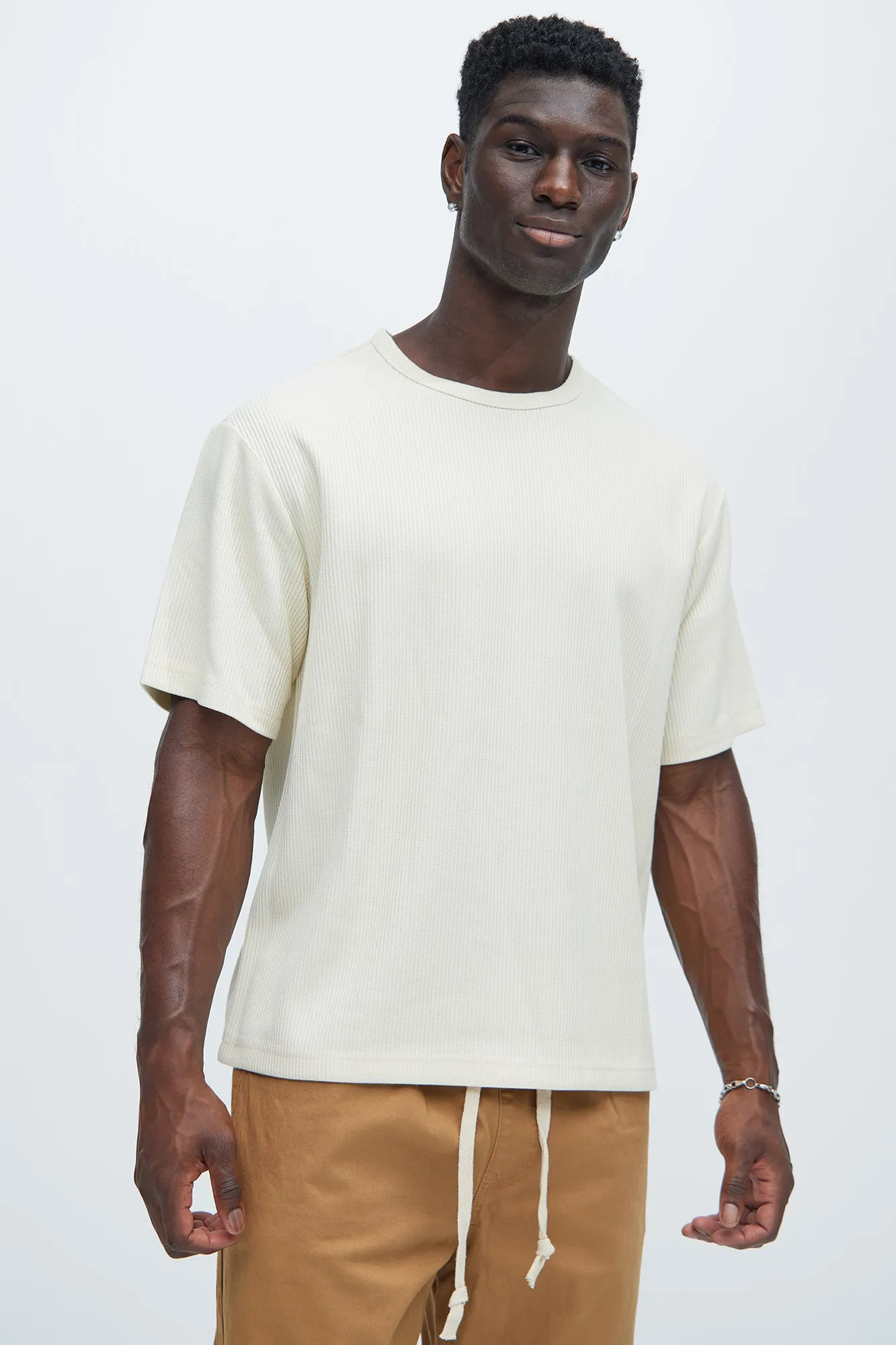 Kalel Textured Relaxed Short Sleeve Tee - Off White