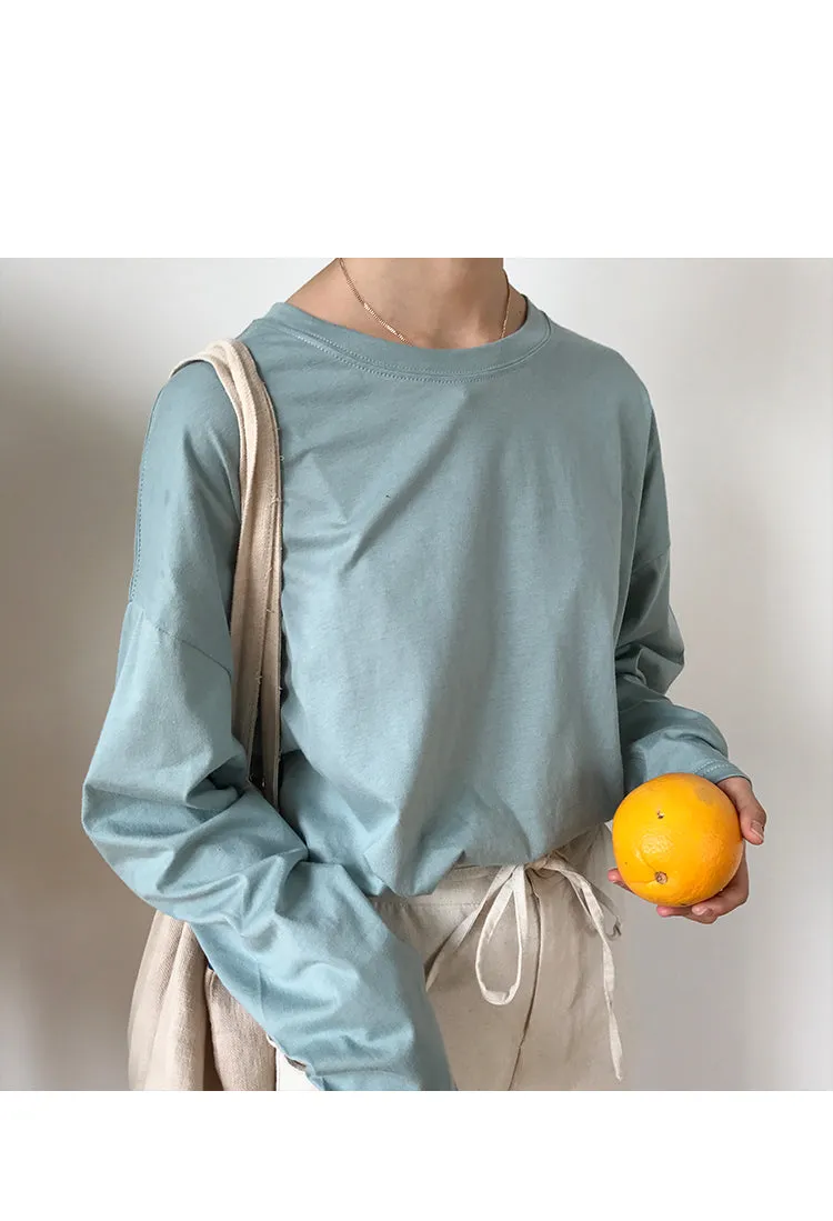 [Korean Style] Jelly Solid Color Basic Long Sleeve Tee