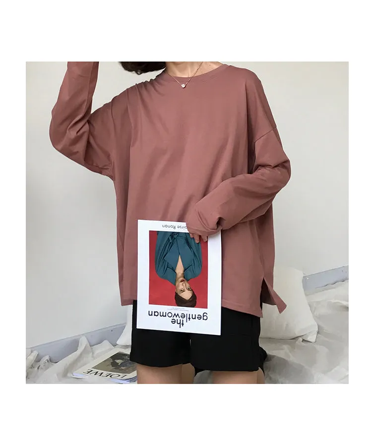 [Korean Style] Jelly Solid Color Basic Long Sleeve Tee