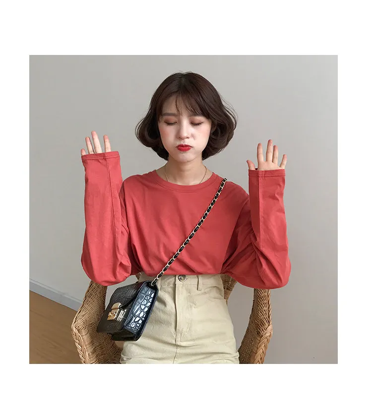 [Korean Style] Jelly Solid Color Basic Long Sleeve Tee