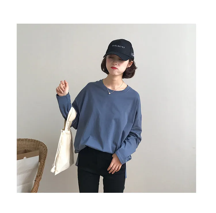 [Korean Style] Jelly Solid Color Basic Long Sleeve Tee