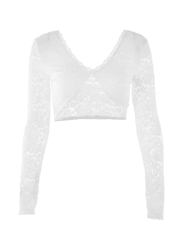 Lace V Neck Open Back Long Sleeved Tee