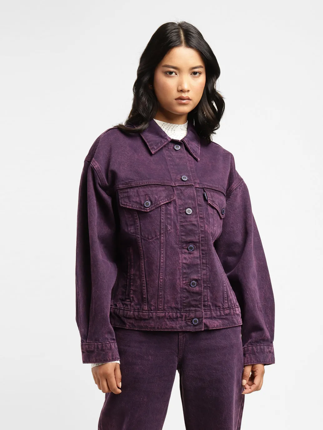 Levi's x Deepika Padukone Solid Purple Shirt Collar Denim Jacket