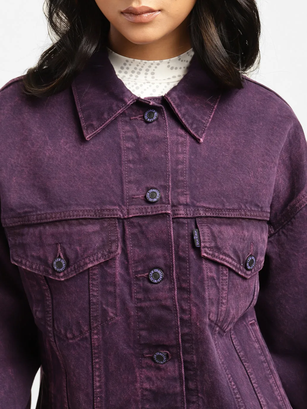 Levi's x Deepika Padukone Solid Purple Shirt Collar Denim Jacket