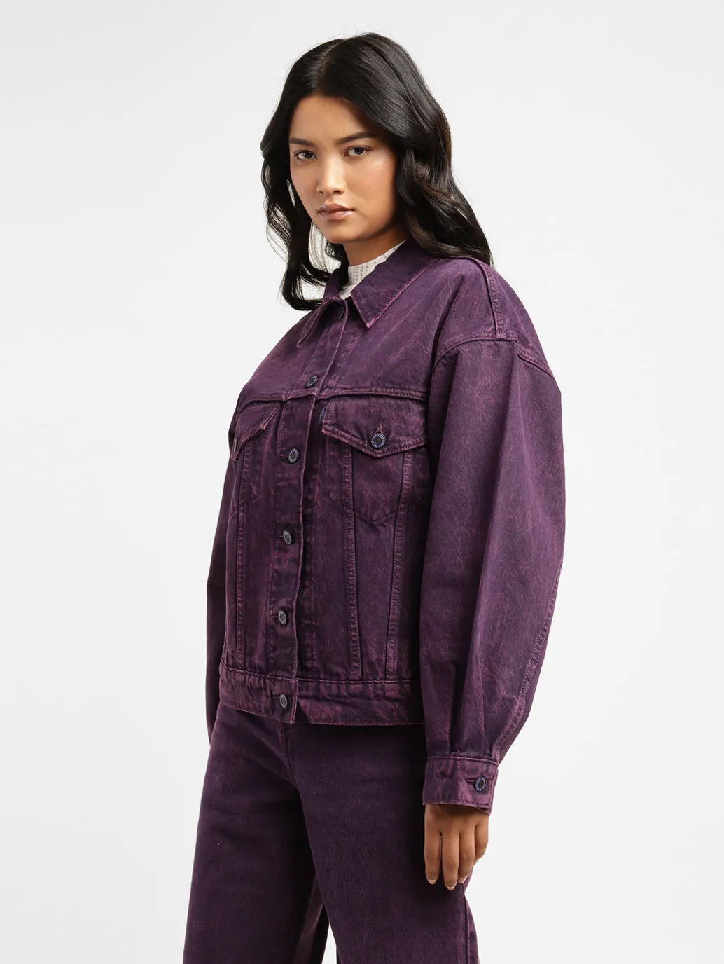 Levi's x Deepika Padukone Solid Purple Shirt Collar Denim Jacket