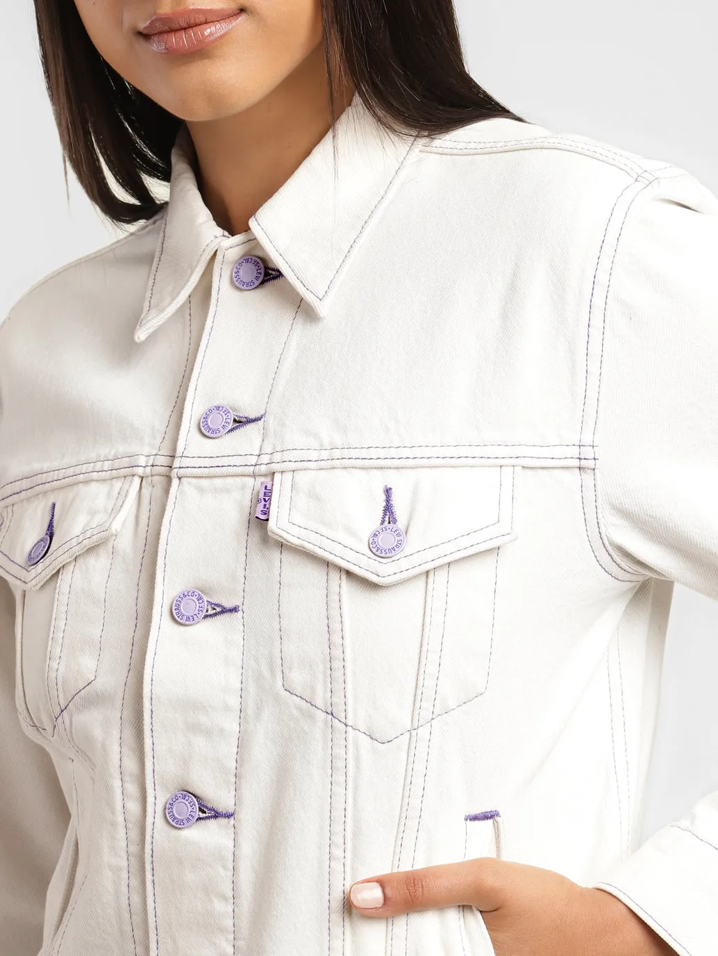 Levi's x Deepika Padukone Solid White Shirt Collar Denim Jacket