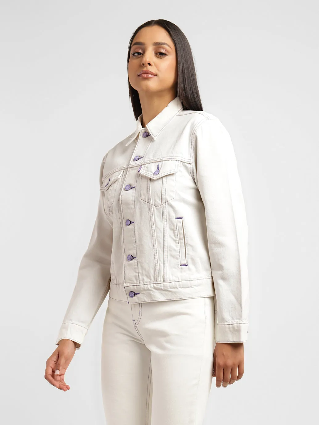 Levi's x Deepika Padukone Solid White Shirt Collar Denim Jacket