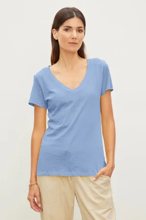 LILITH V-Neck Cotton Slub Tee in Wave