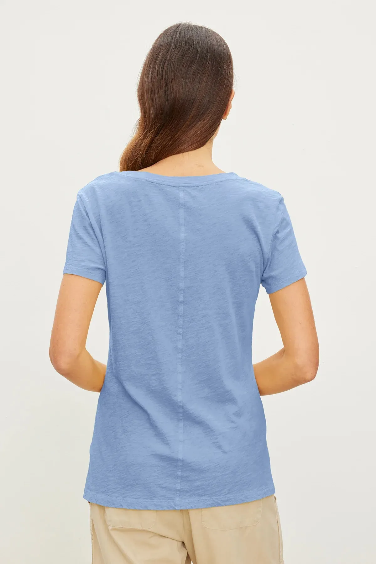 LILITH V-Neck Cotton Slub Tee in Wave