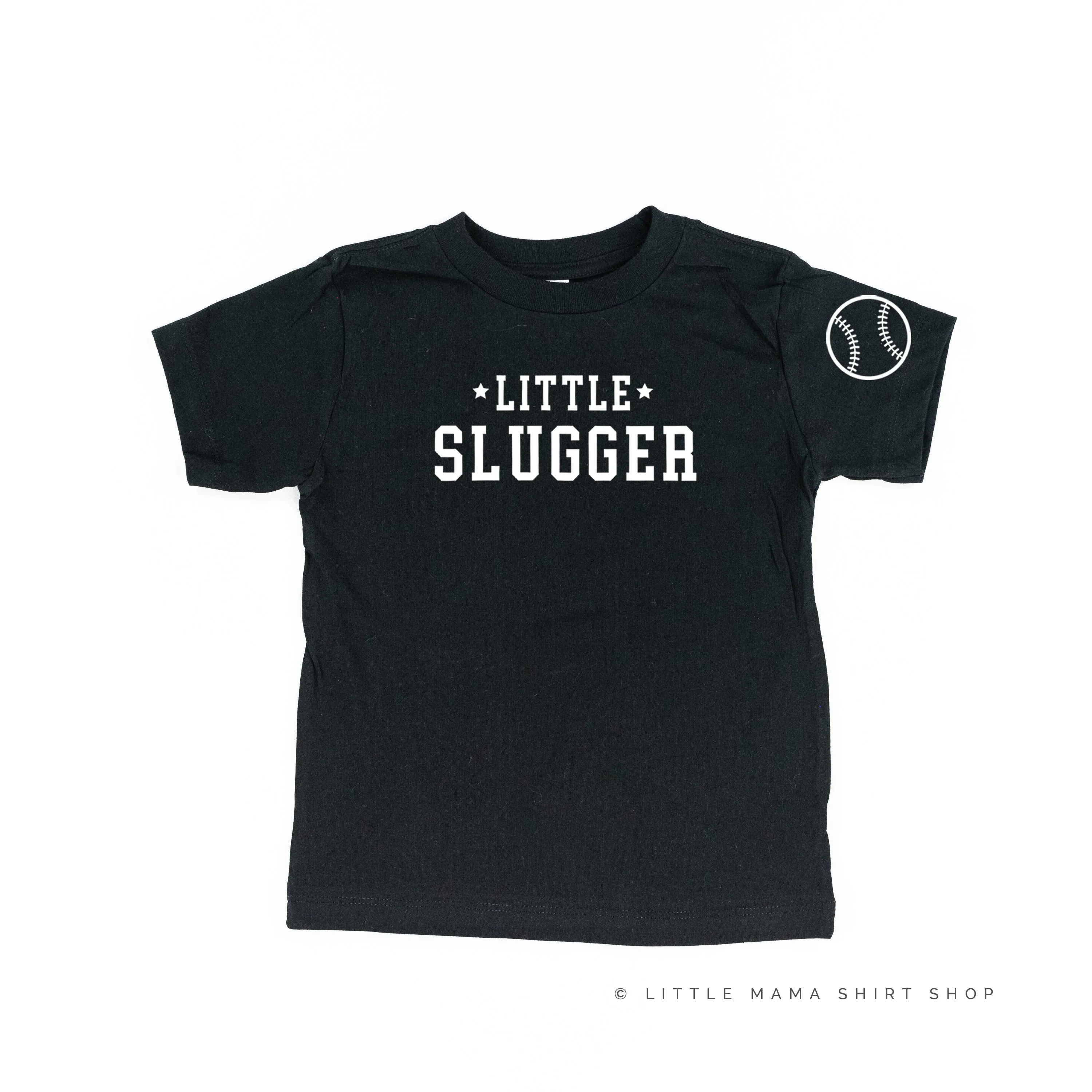 Little Slugger - Baseball Detail on Sleeve - Short Sleeve Child Shirt