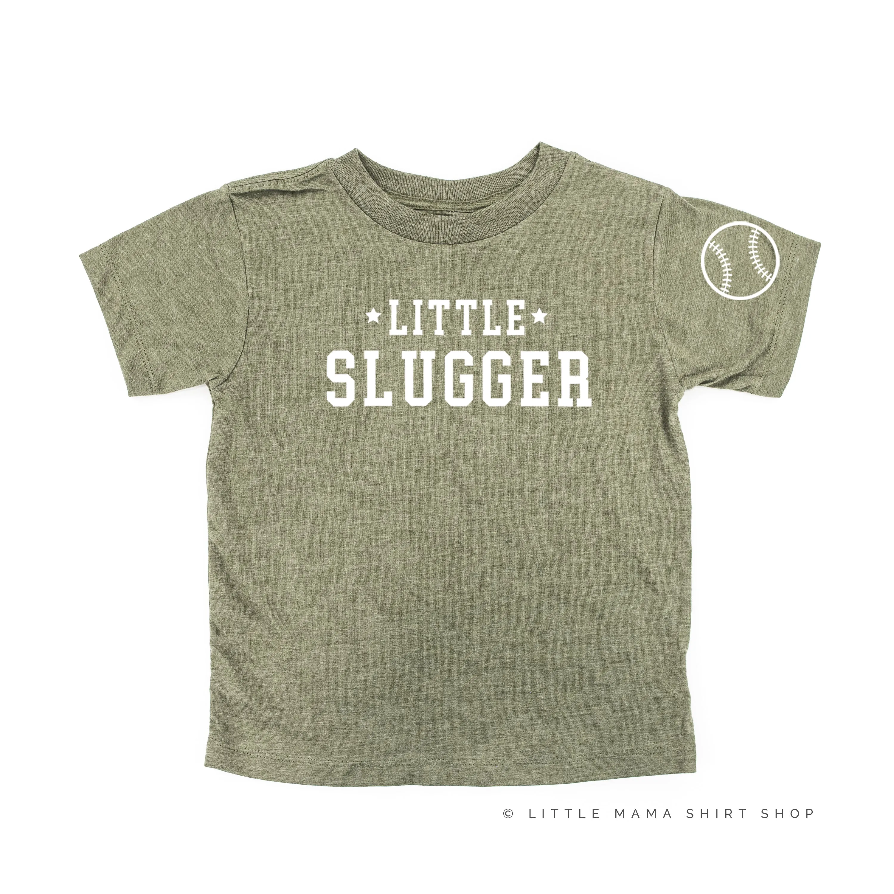 Little Slugger - Baseball Detail on Sleeve - Short Sleeve Child Shirt