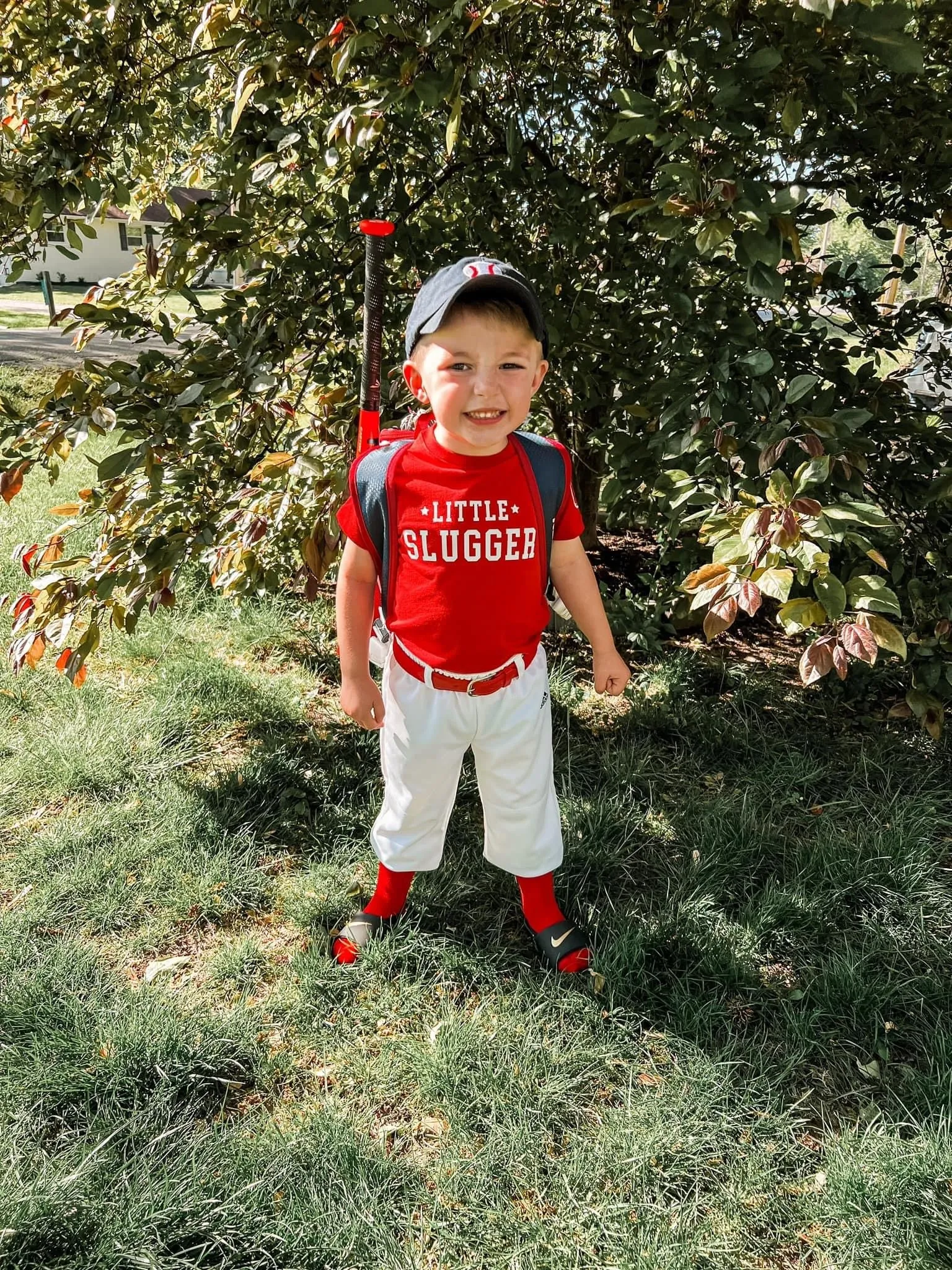 Little Slugger - Baseball Detail on Sleeve - Short Sleeve Child Shirt