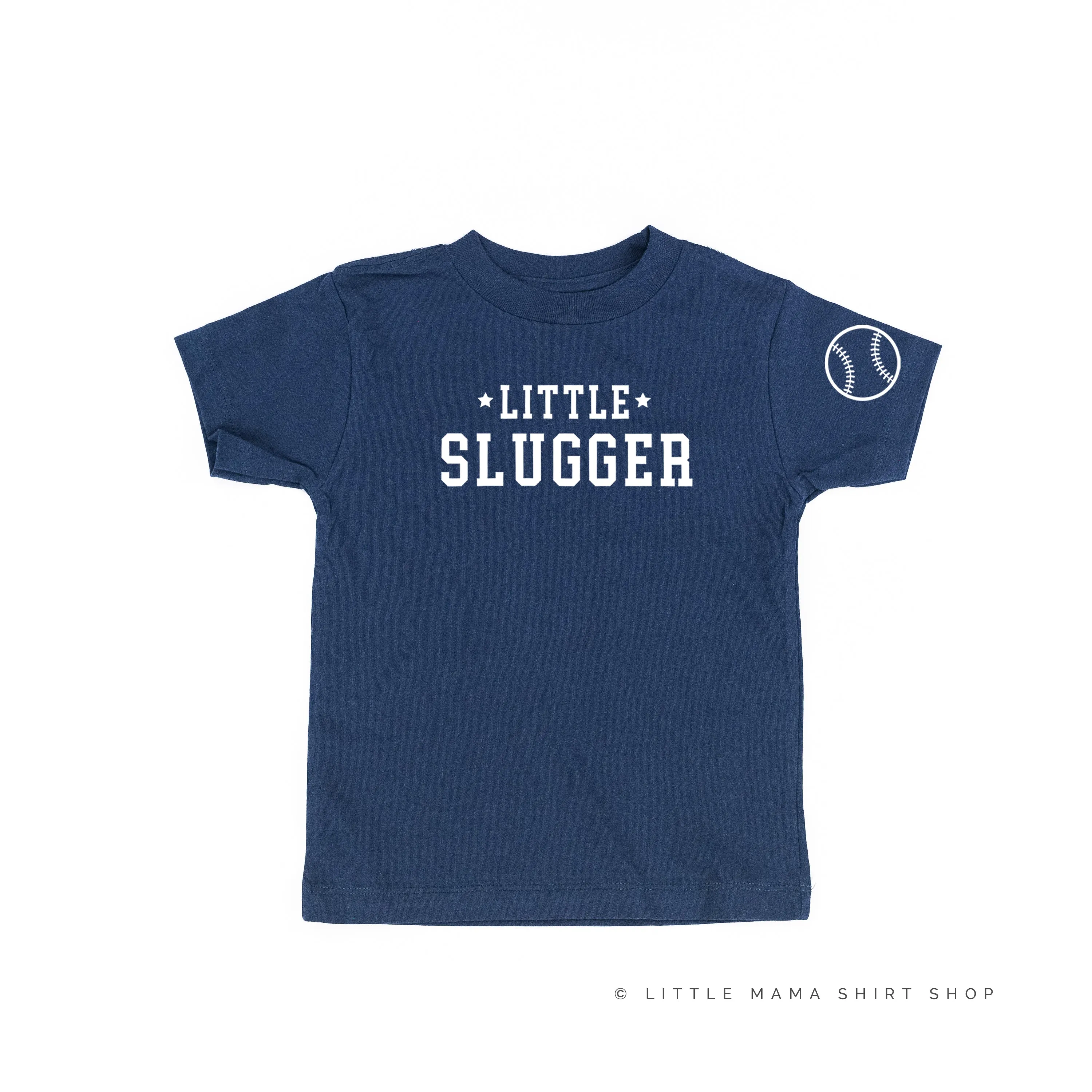 Little Slugger - Baseball Detail on Sleeve - Short Sleeve Child Shirt