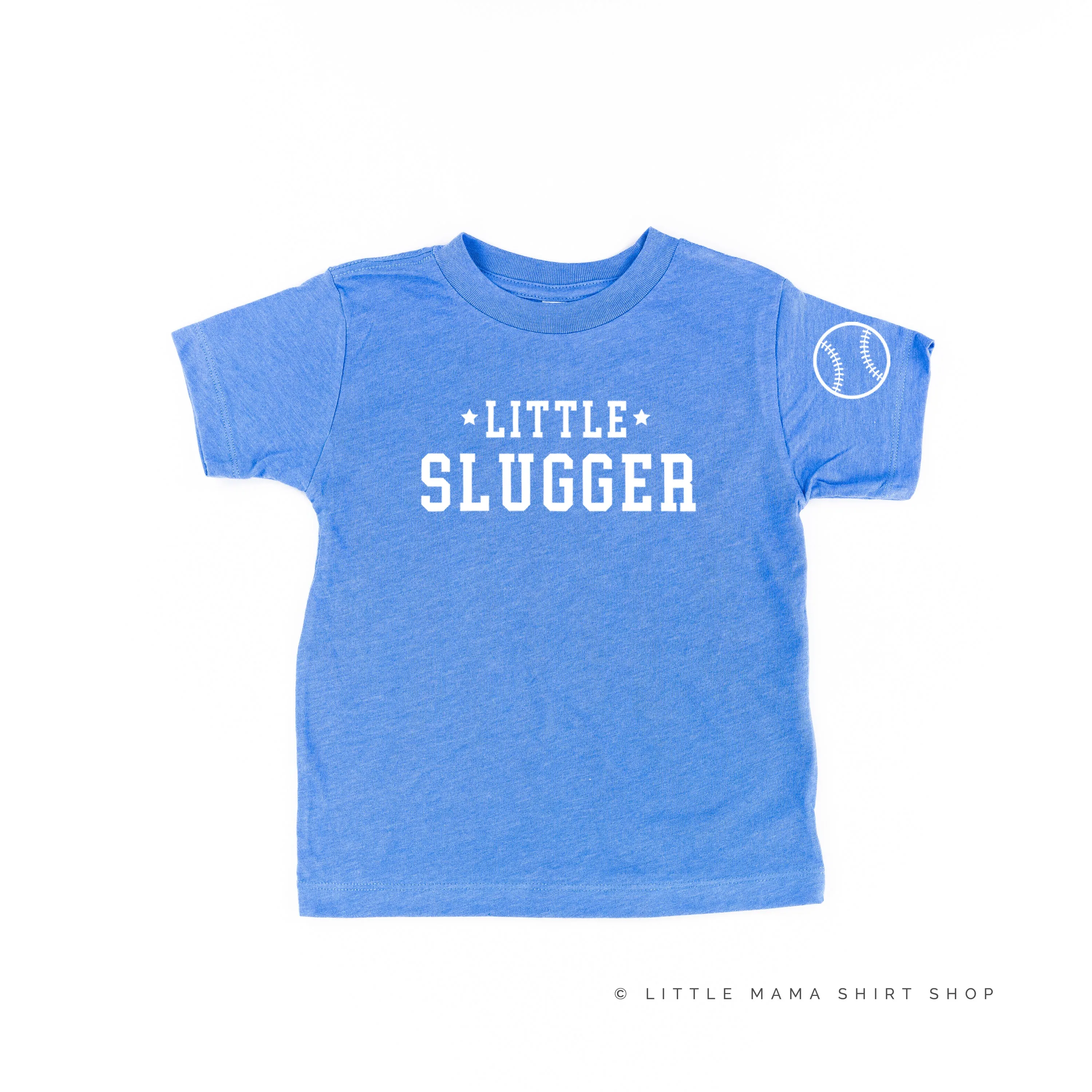 Little Slugger - Baseball Detail on Sleeve - Short Sleeve Child Shirt