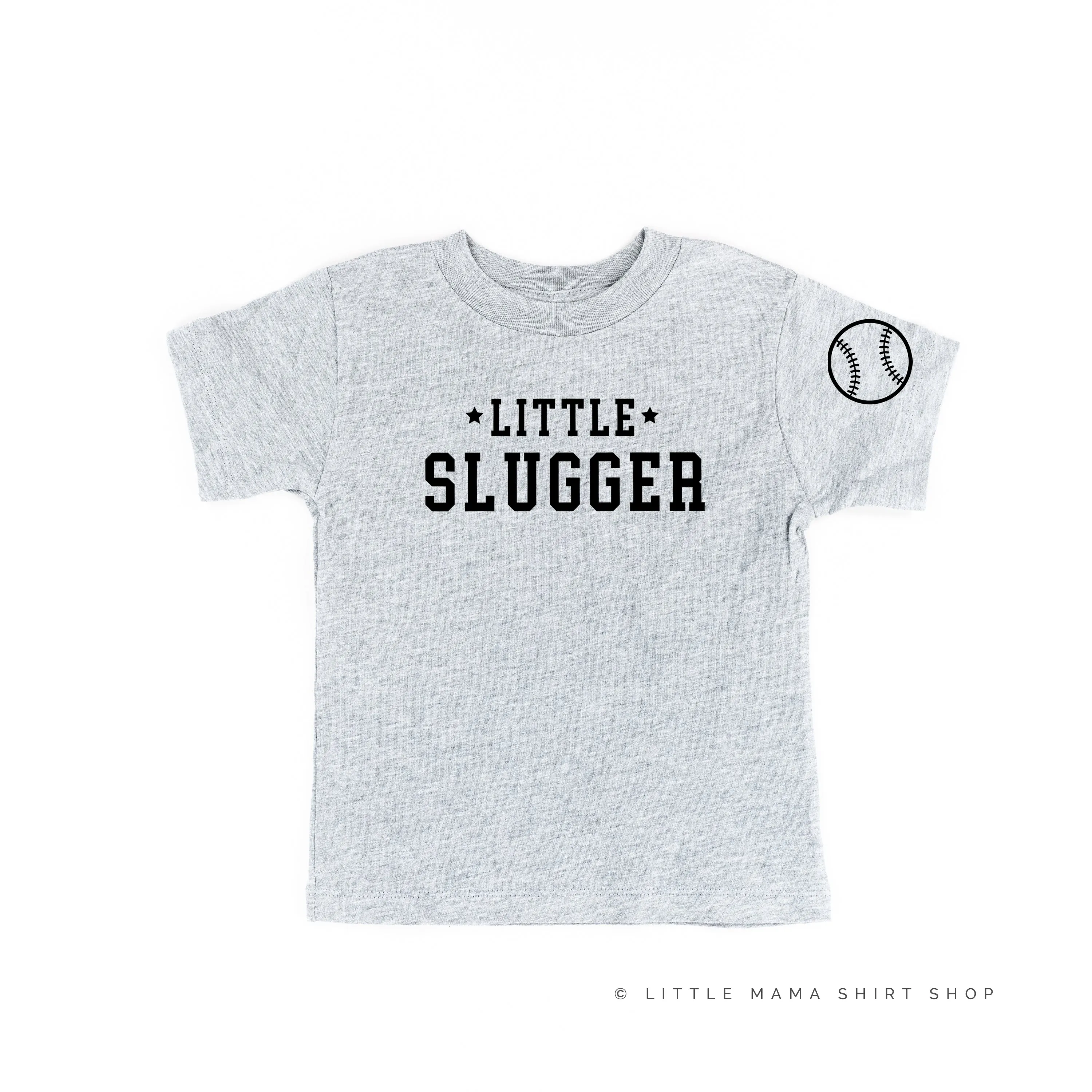 Little Slugger - Baseball Detail on Sleeve - Short Sleeve Child Shirt