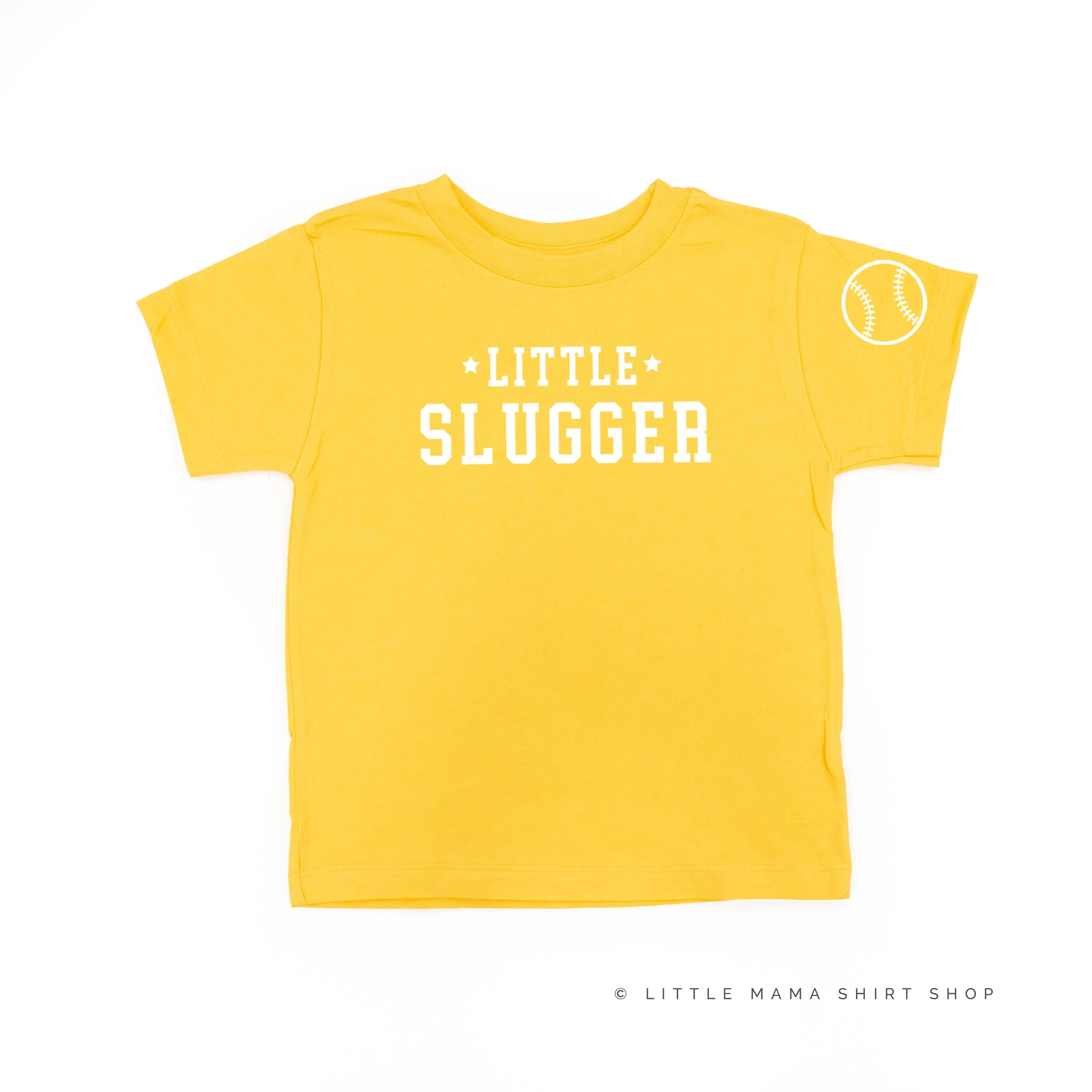 Little Slugger - Baseball Detail on Sleeve - Short Sleeve Child Shirt