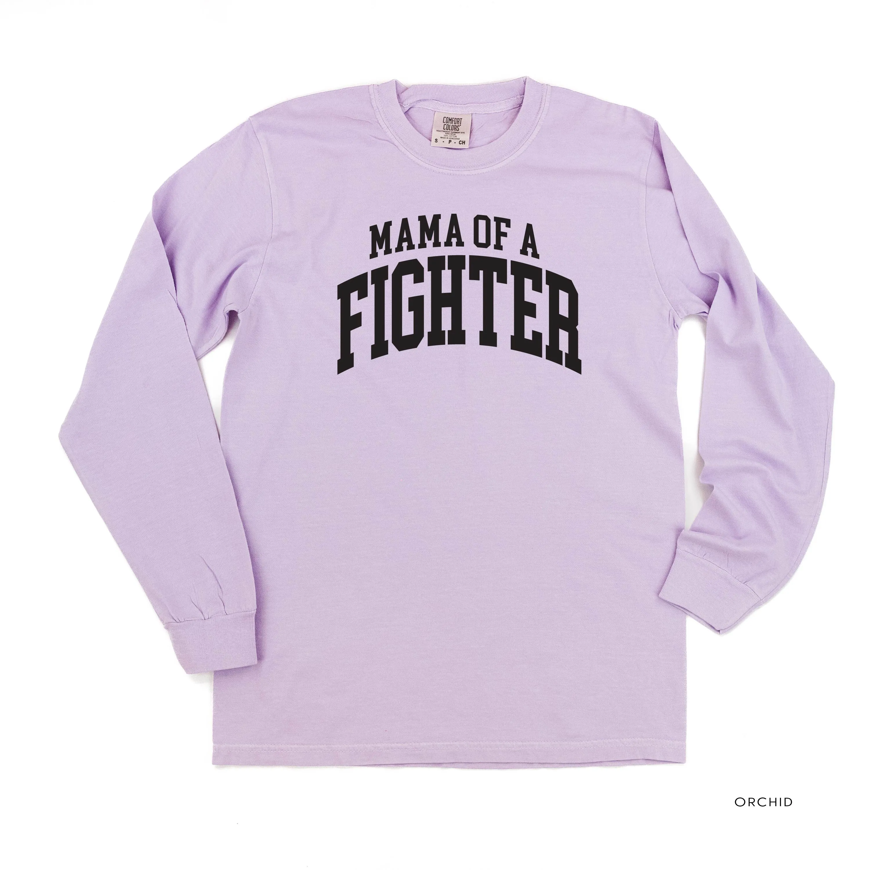 Mama of a Fighter - Varsity - LONG SLEEVE COMFORT COLORS TEE