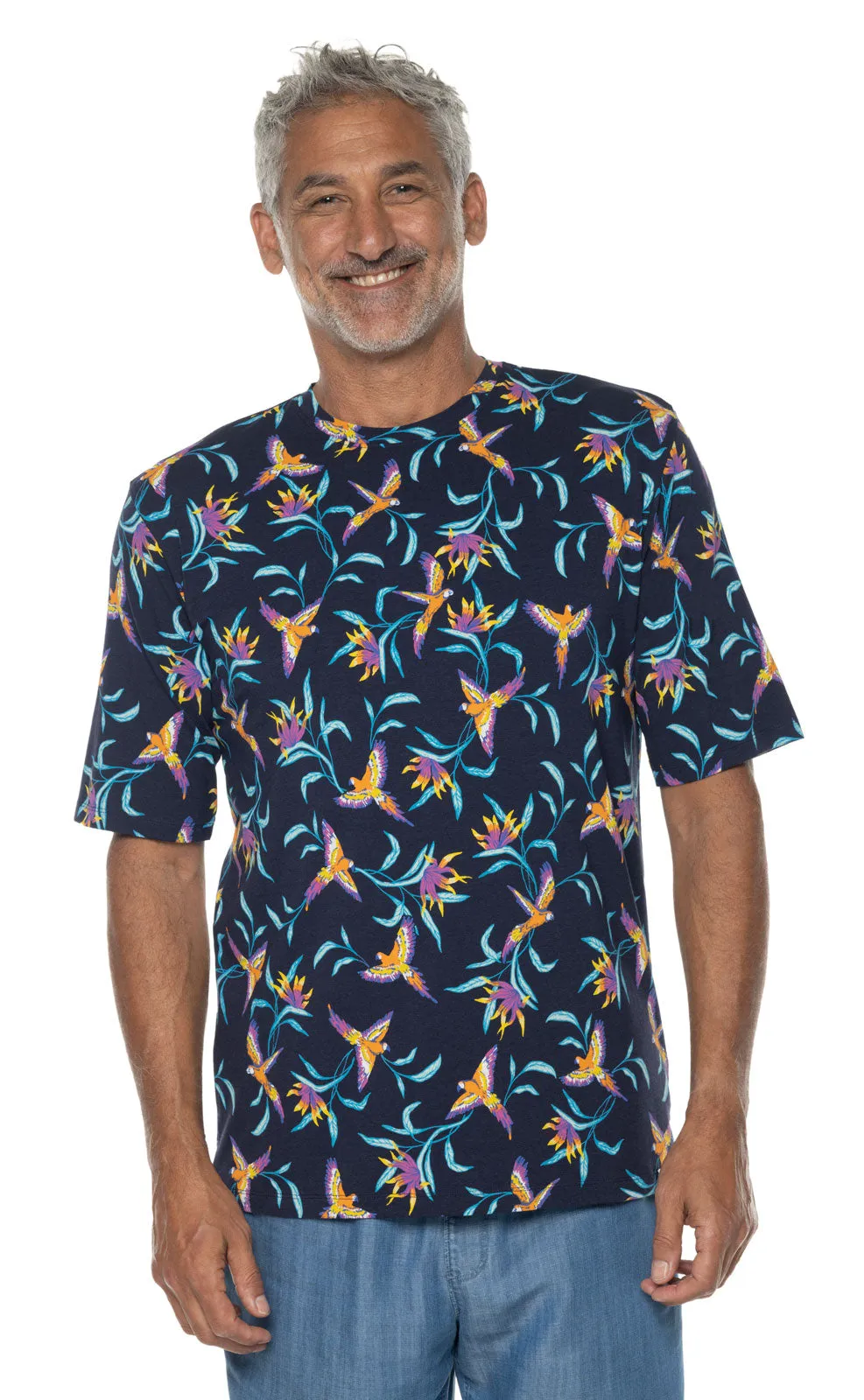 Men's Morada Everyday Short Sleeve T-Shirt | Navy Birds of Paradise