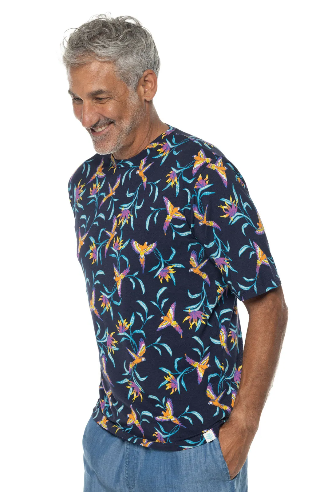 Men's Morada Everyday Short Sleeve T-Shirt | Navy Birds of Paradise