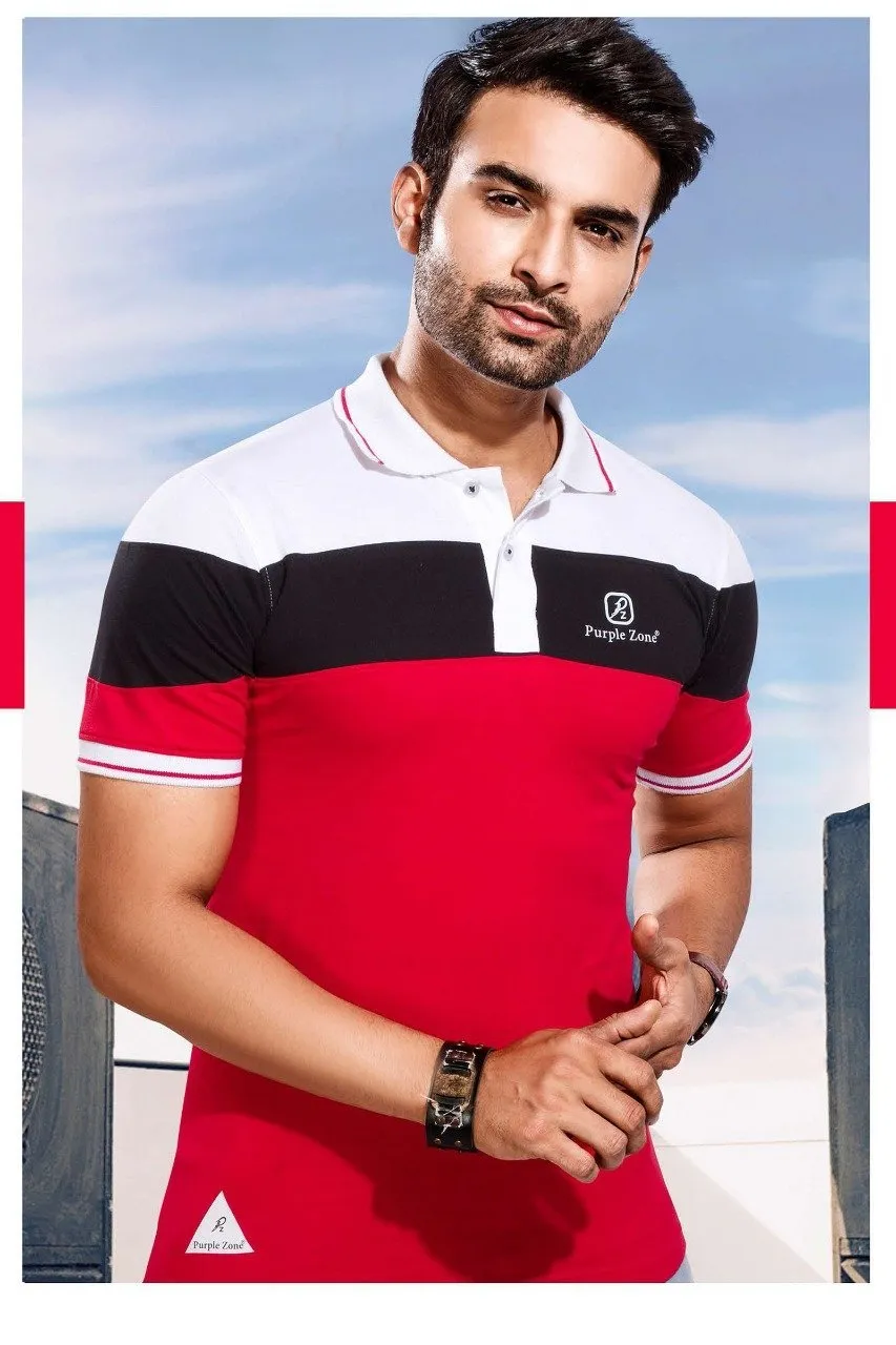 Men's Red Cotton T-shirts with Polo collar