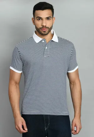 Men's Striped White Navy Smart Fit Polo Tees