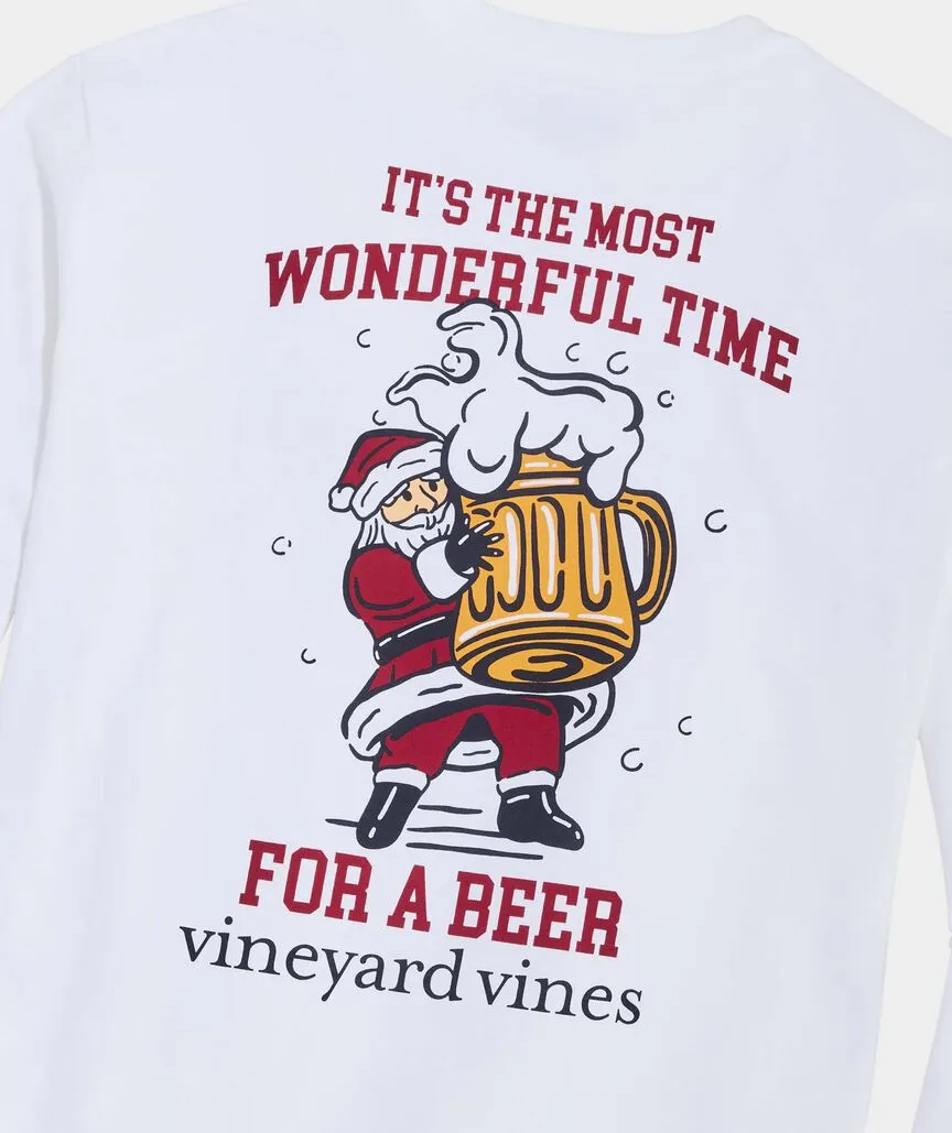 Most Wonderful Time For A Beer Long Sleeve Pocket Tee in White Cap by Vineyard Vines