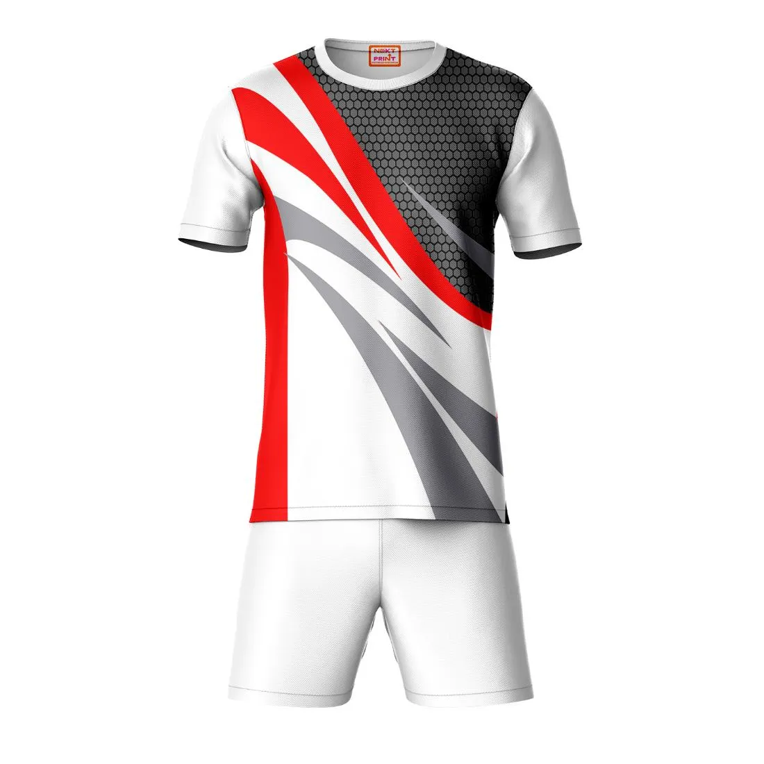 Next Print Round neck jersey white with shorts NPTS124