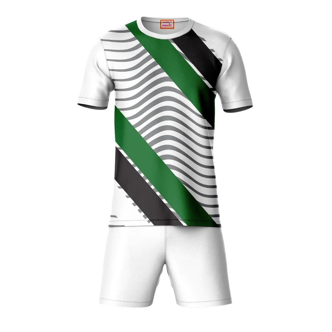 Next Print Round neck jersey white with shorts NPTS45