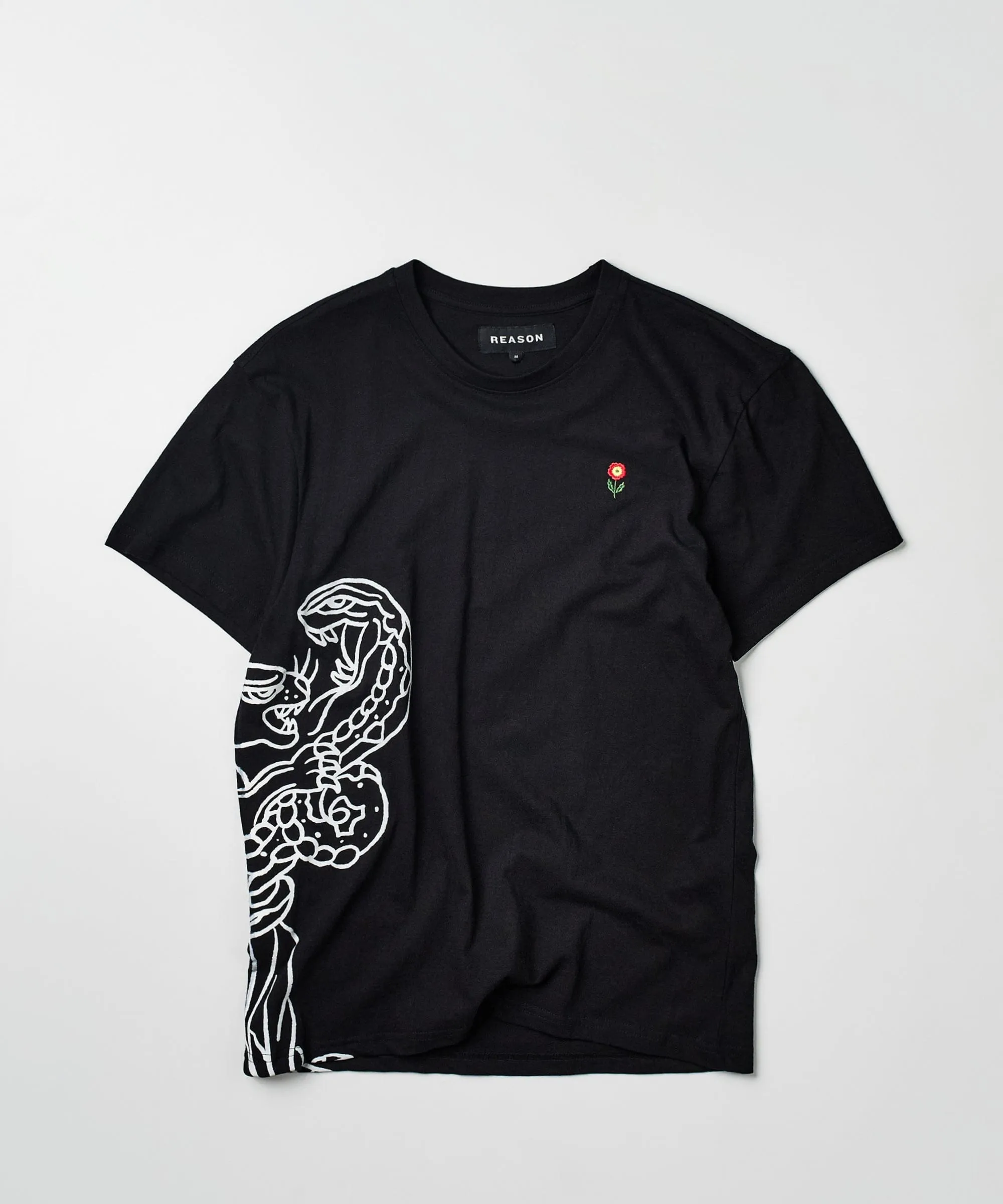 Panter Short Sleeve Graphic Print Embroidered Detail Tee - Black