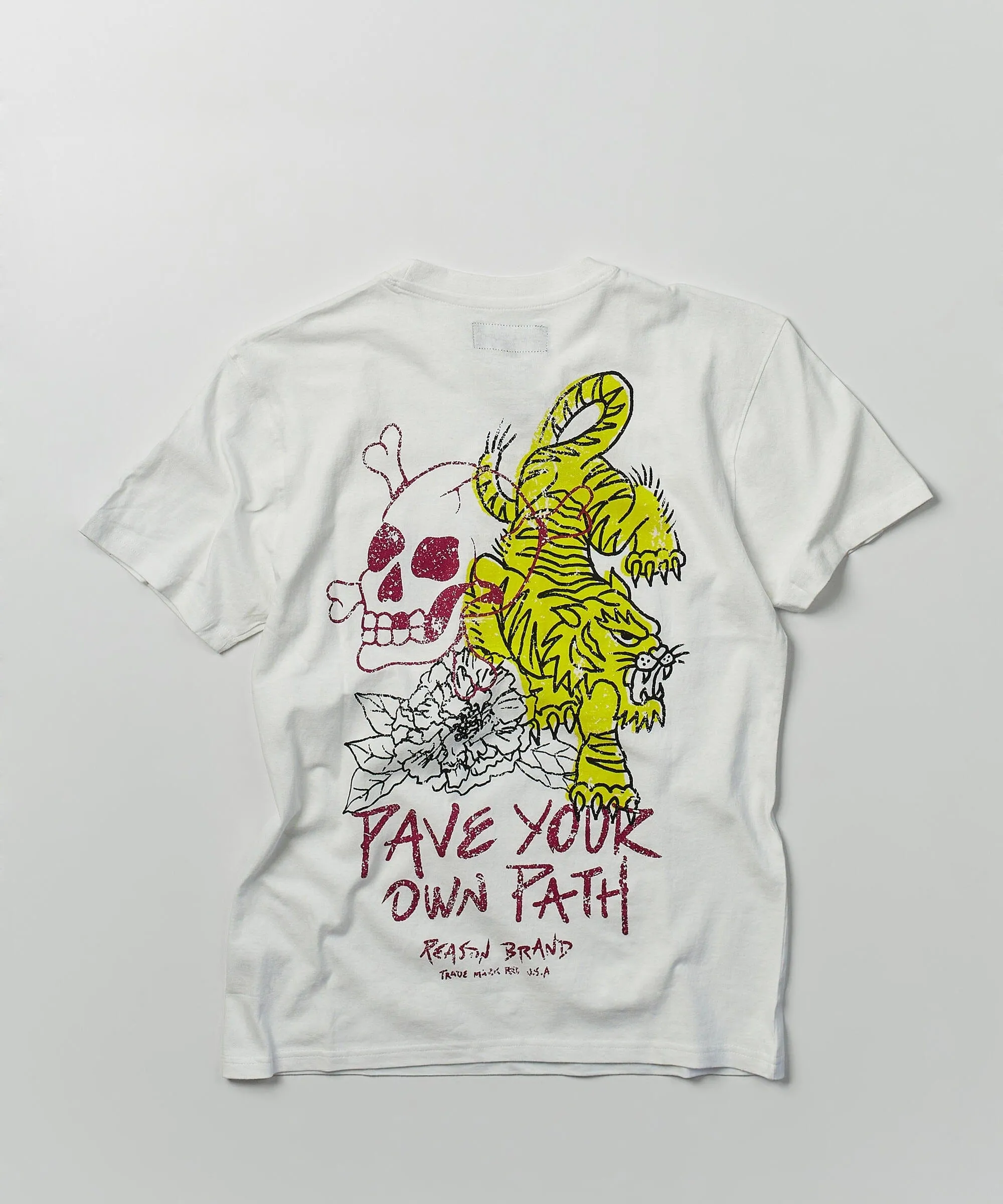 Pave Your Own Path Short Sleeve Graphic Print Embroidered Detail Tee - White