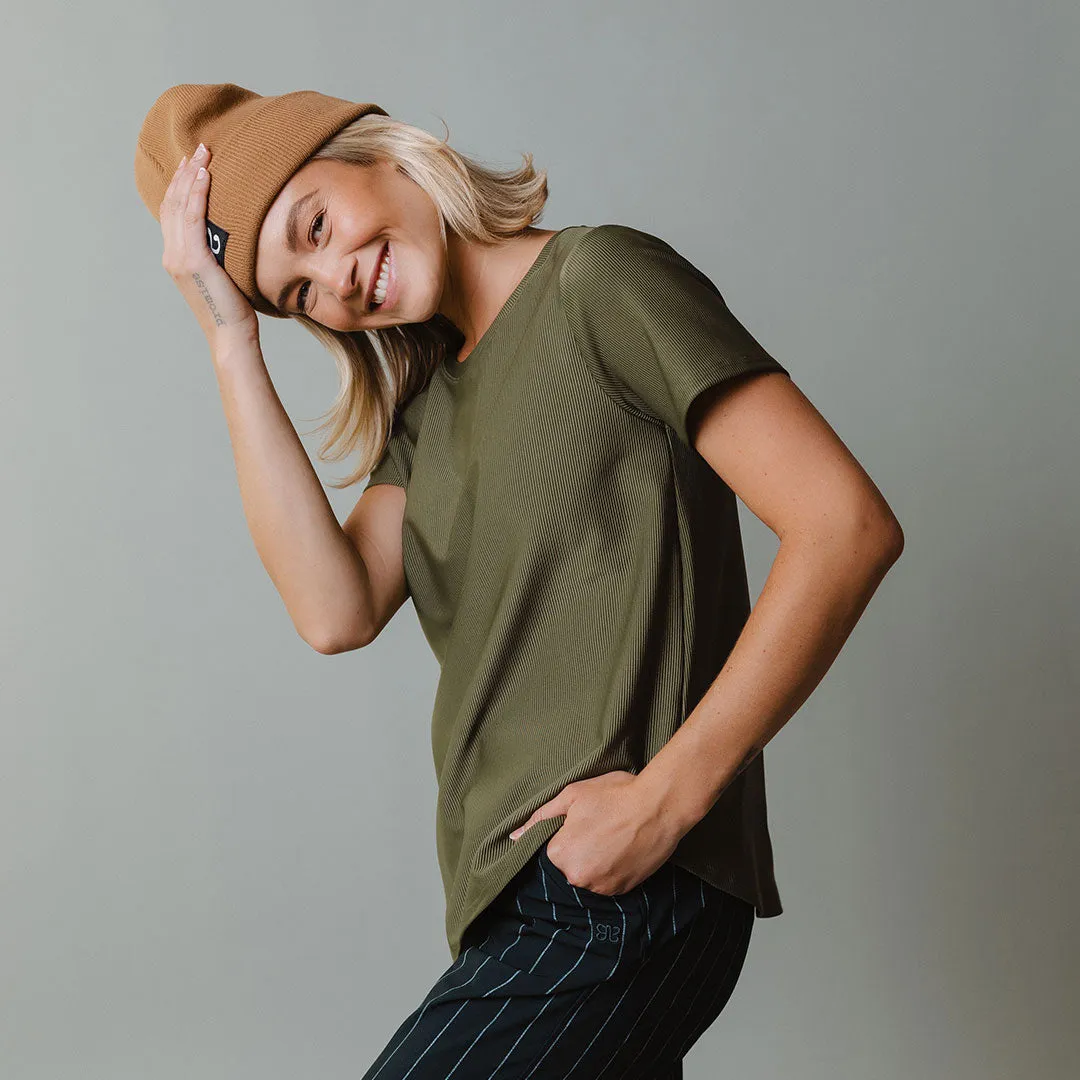 Ribbed Basic Crew Neck Tee, Olive