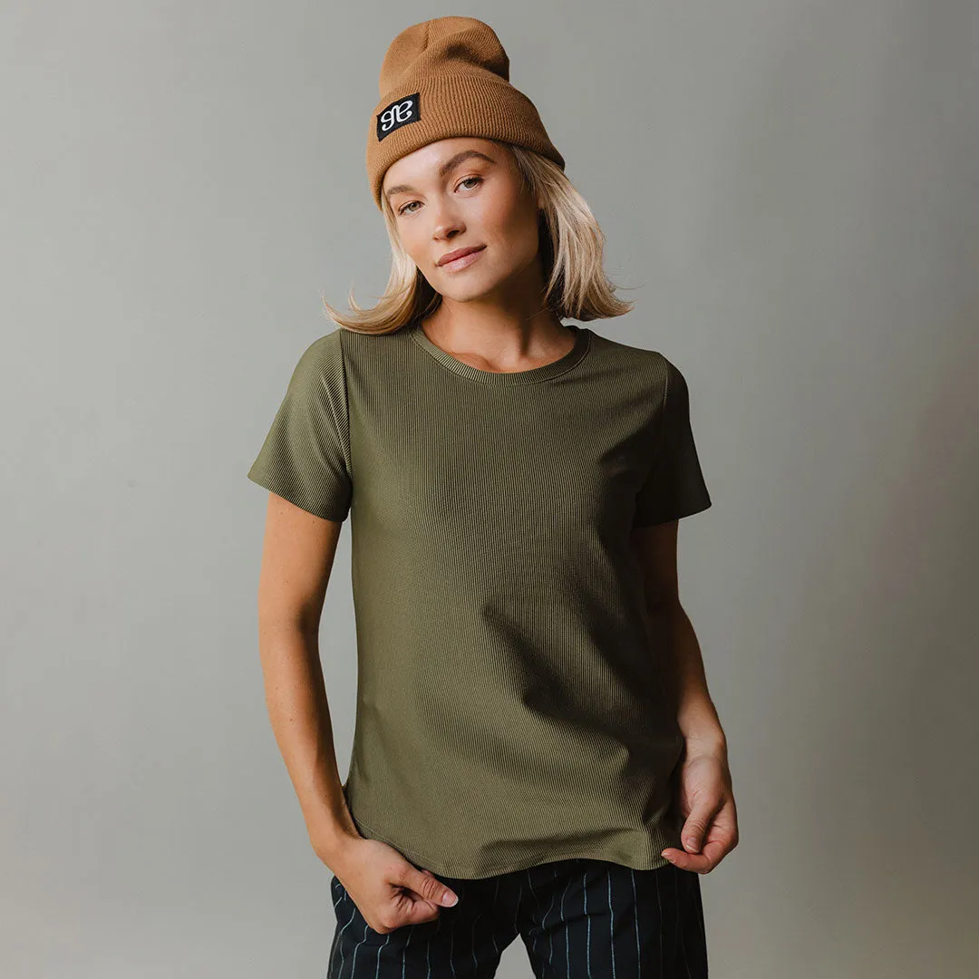 Ribbed Basic Crew Neck Tee, Olive