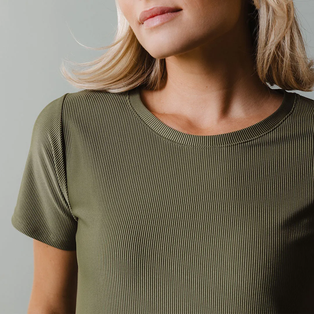 Ribbed Basic Crew Neck Tee, Olive