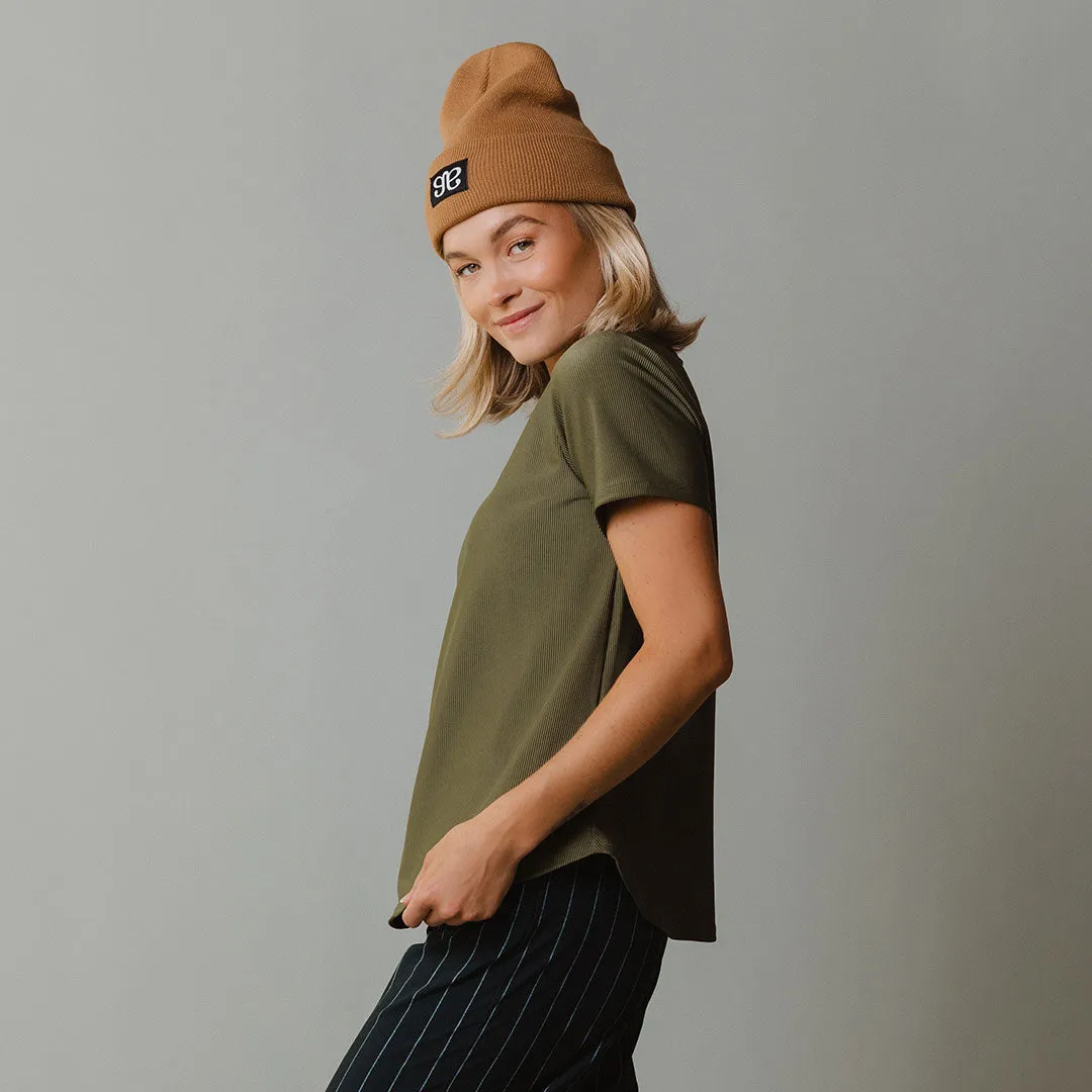 Ribbed Basic Crew Neck Tee, Olive