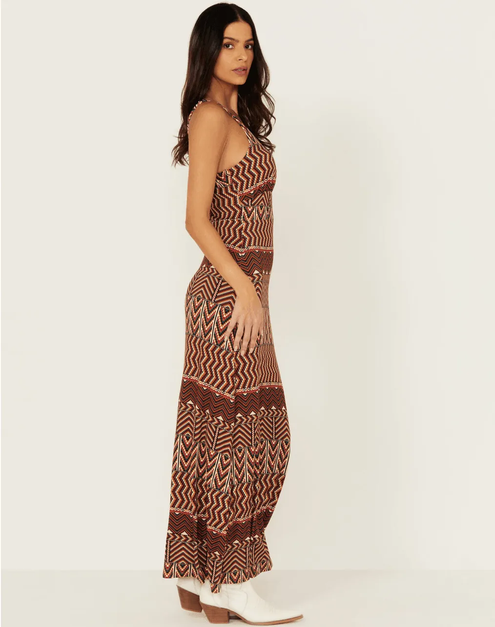 Rock & Roll Cowgirl Women's Burnt Orange Geo Print Tank Maxi Dress BWD0R03294