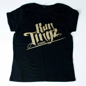 Run Tingz Black and Gold Roll Sleeved T-Shirt