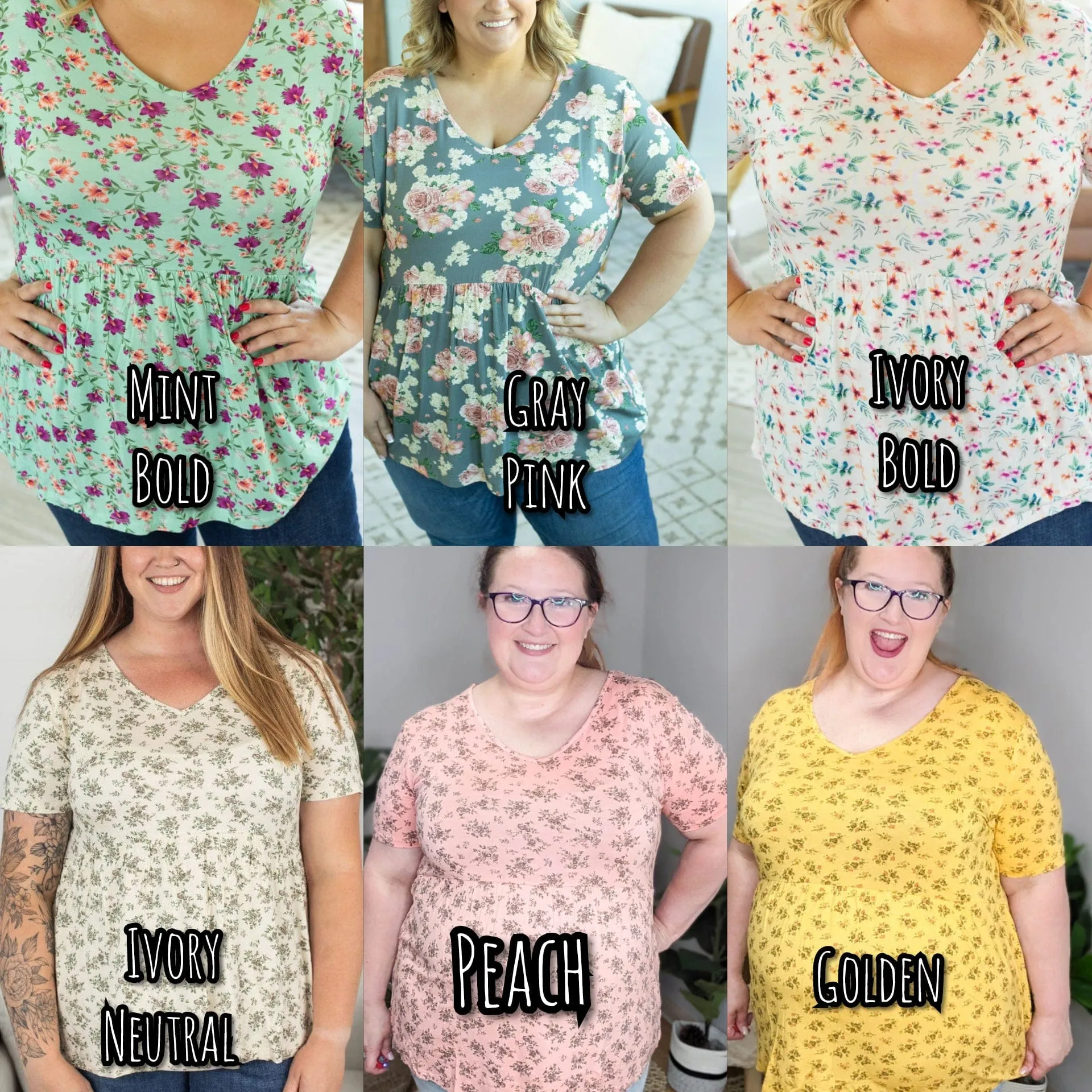 SALE- Flatter   Stretch Mini Ruffle Tees (FLORALS!)