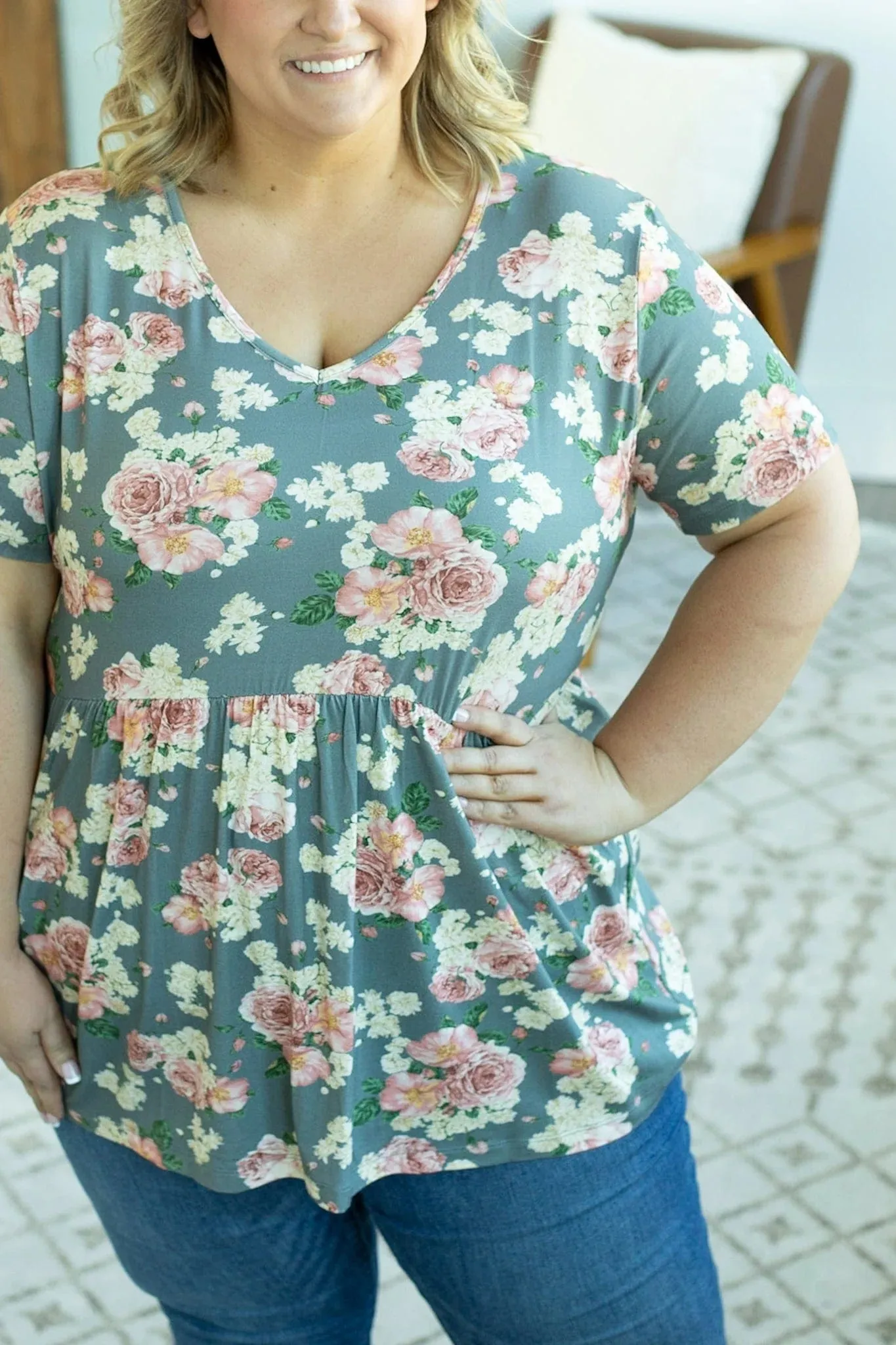 SALE- Flatter   Stretch Mini Ruffle Tees (FLORALS!)