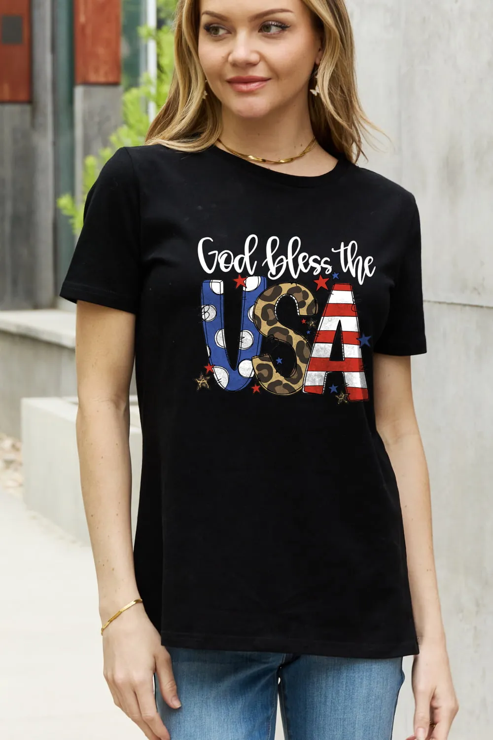 Simply Love Full Size GOD BLESS THE USA Graphic Cotton Tee