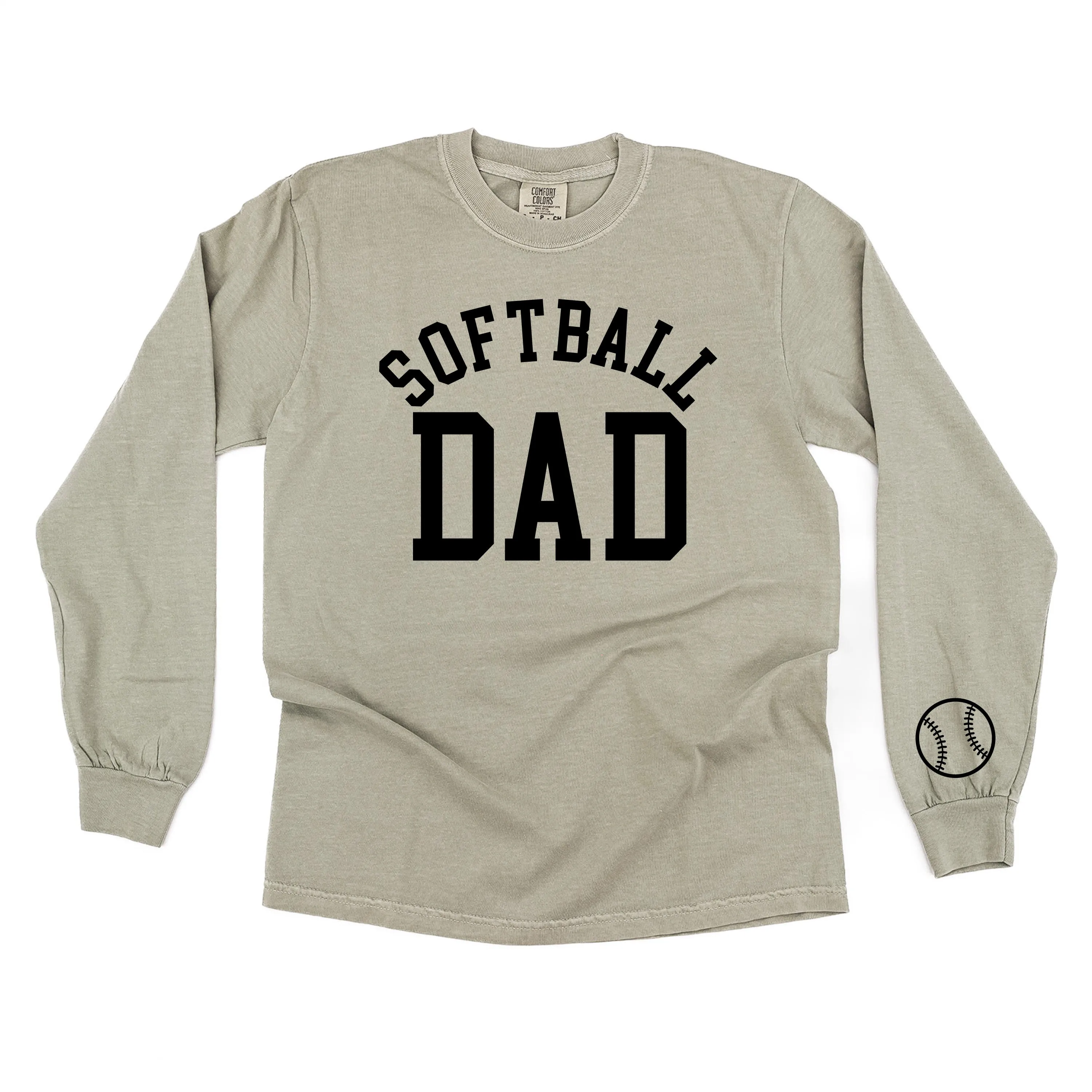 Softball Dad - Baseball Detail on Sleeve - LONG SLEEVE COMFORT COLORS TEE