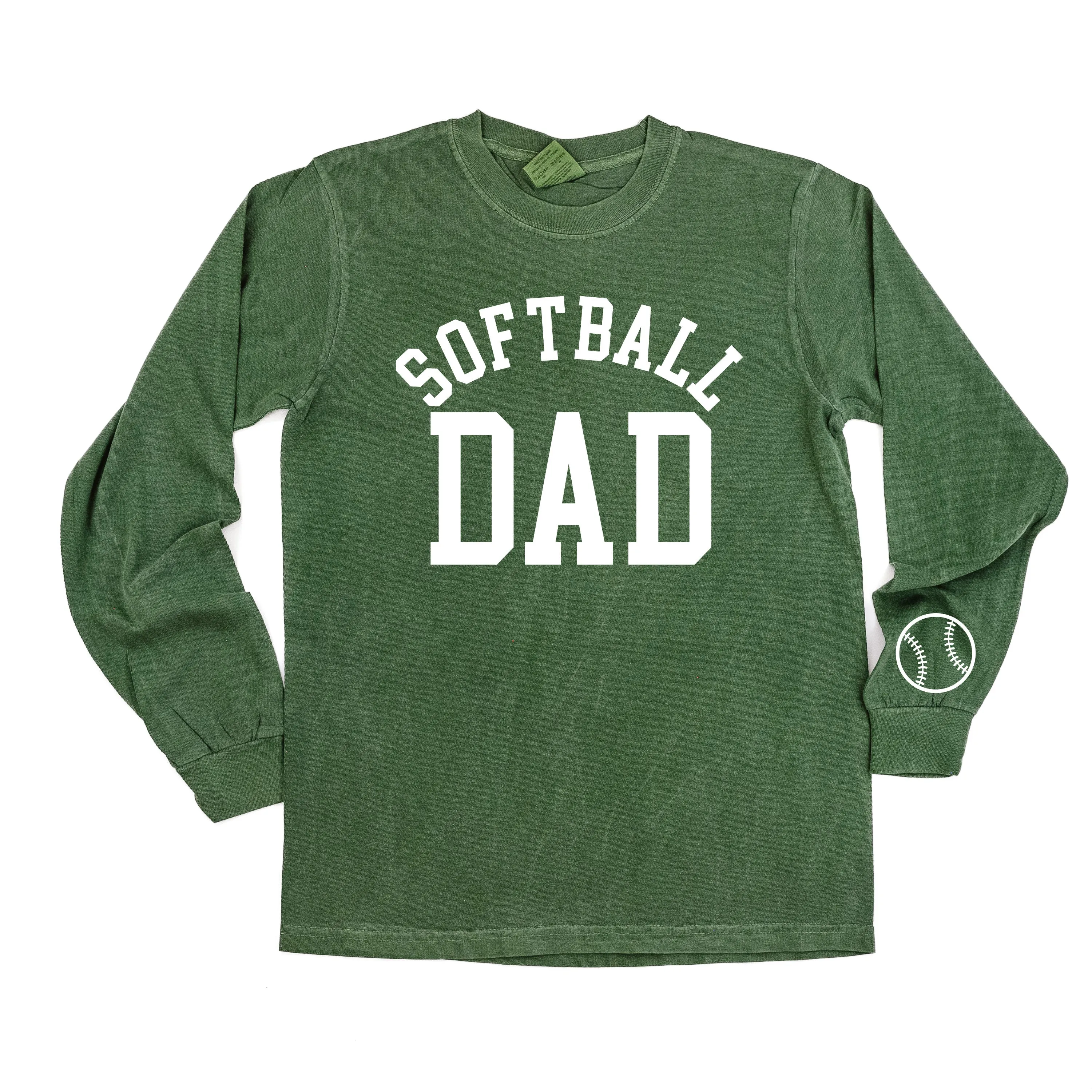 Softball Dad - Baseball Detail on Sleeve - LONG SLEEVE COMFORT COLORS TEE