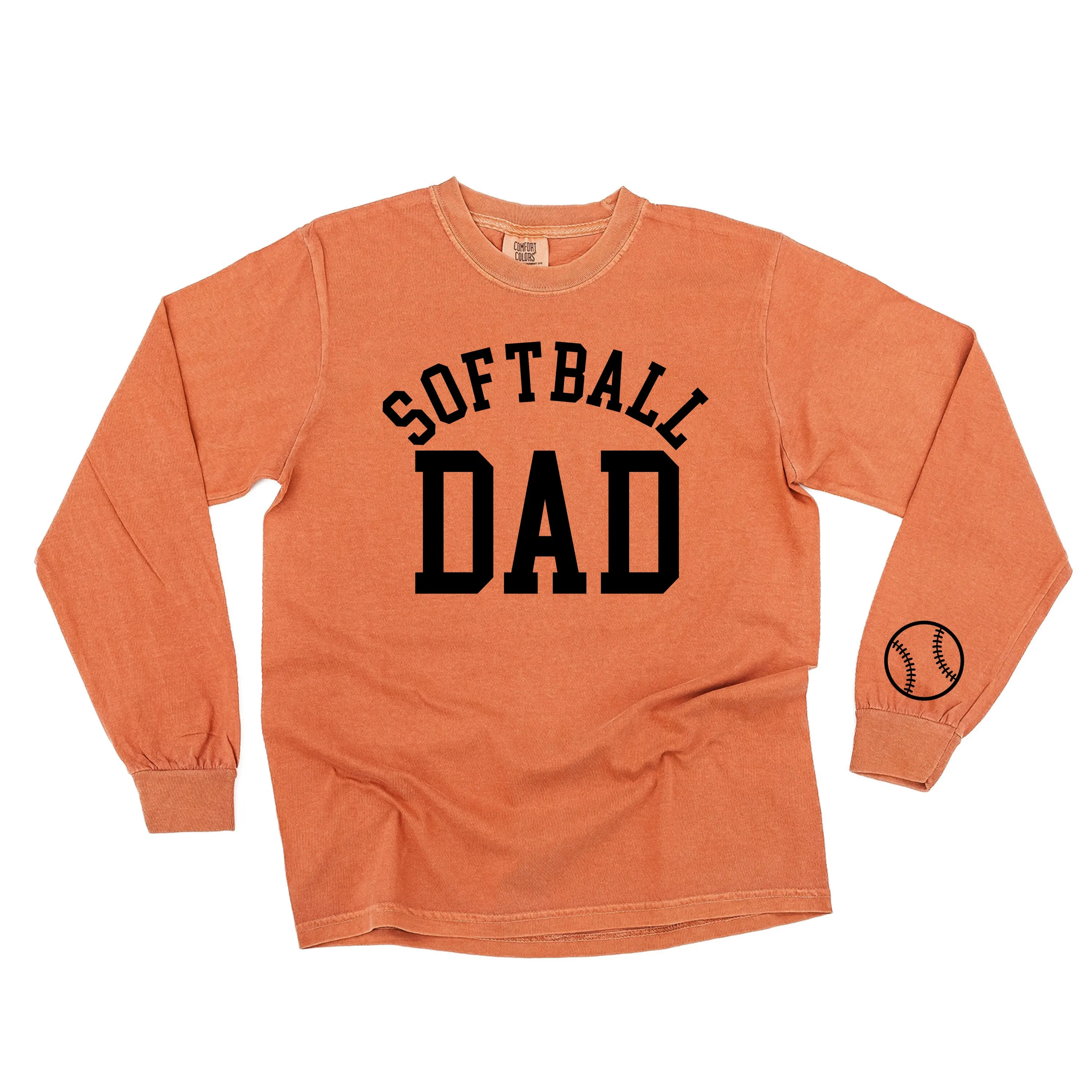 Softball Dad - Baseball Detail on Sleeve - LONG SLEEVE COMFORT COLORS TEE