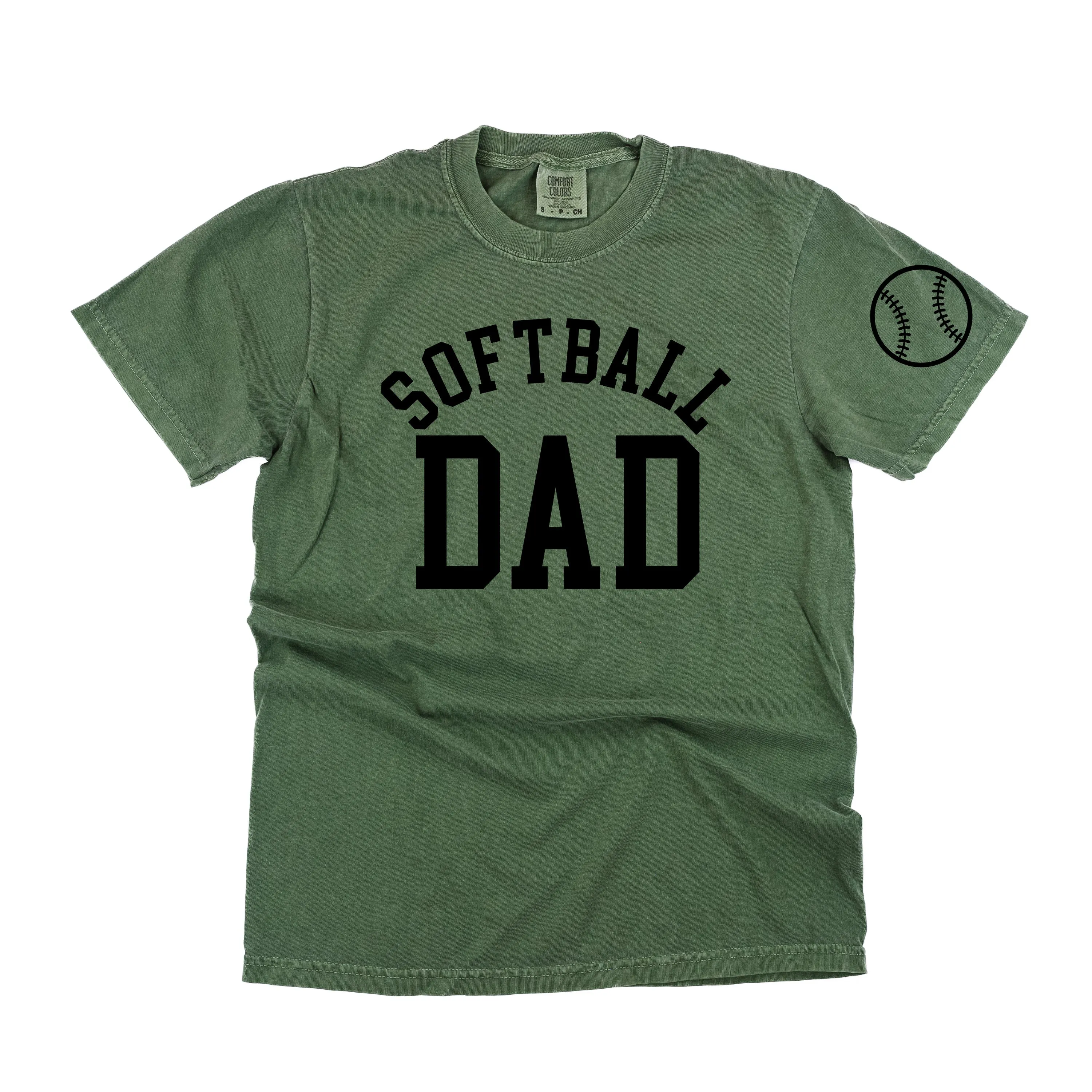 Softball Dad - Baseball Detail on Sleeve - SHORT SLEEVE COMFORT COLORS TEE