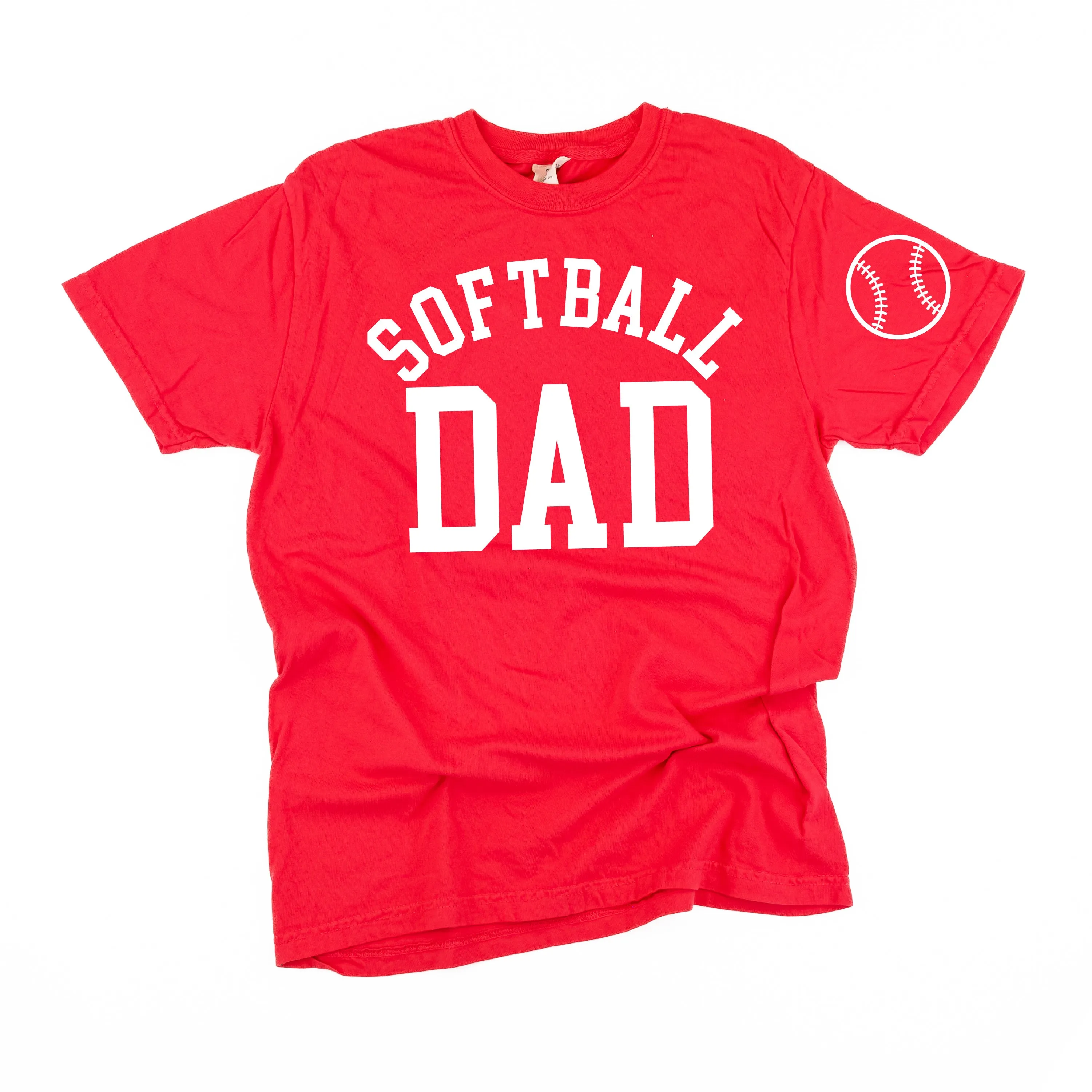 Softball Dad - Baseball Detail on Sleeve - SHORT SLEEVE COMFORT COLORS TEE